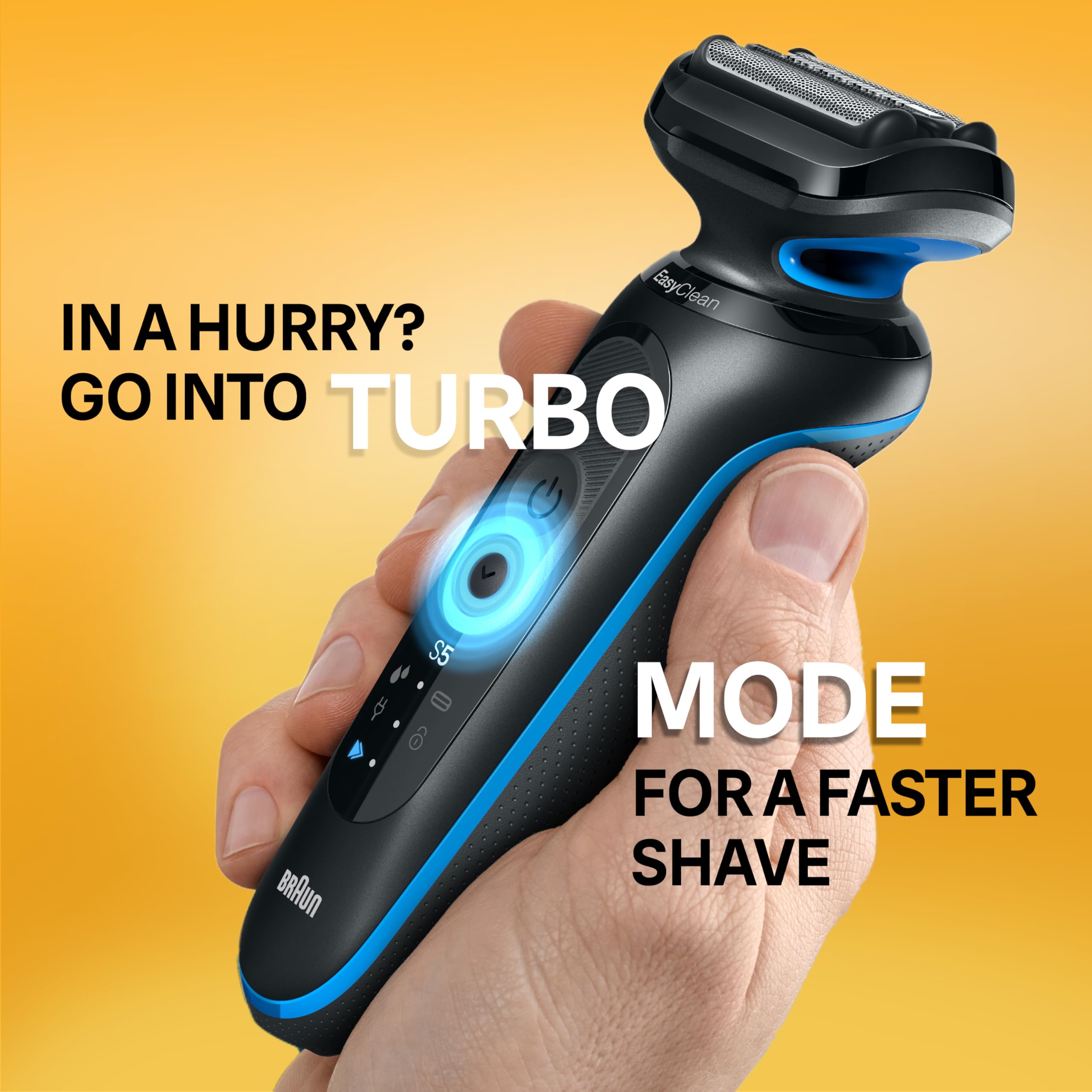 Braun Series 5 5150cs Men's Electric Shaver - Wet & Dry Foil Shaver with Turbo Mode, Beard Trimmer & Body Groomer - Includes Charging Stand (Blue) - Perfect for Travel, Home Use & Quick Shaving