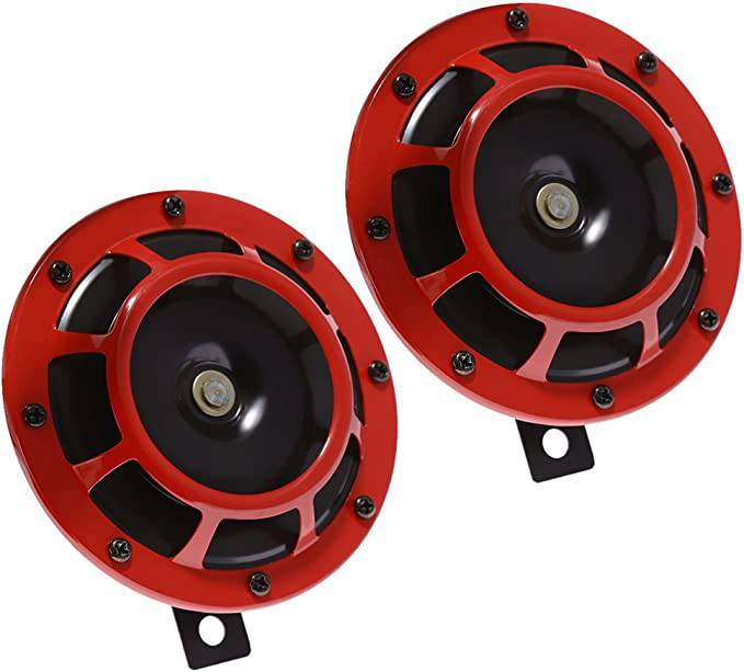 Universal Halo Horn Grille Mount Twin SuperTone Electric Car Horn (Red, Pack of 2) - Loud Vehicle Upgrade for Trucks, SUVs & Motorcycles - Perfect for Off-Roading & Safety Enhancement