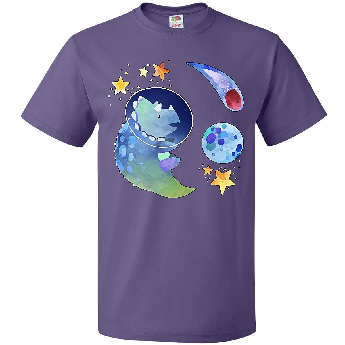 Inktastic Triceratops in Space with Planets and Stars Graphic T-Shirt for Men & Women - Fun Dinosaur Print Tee for Casual Wear, Gifts, and Space Theme Parties
