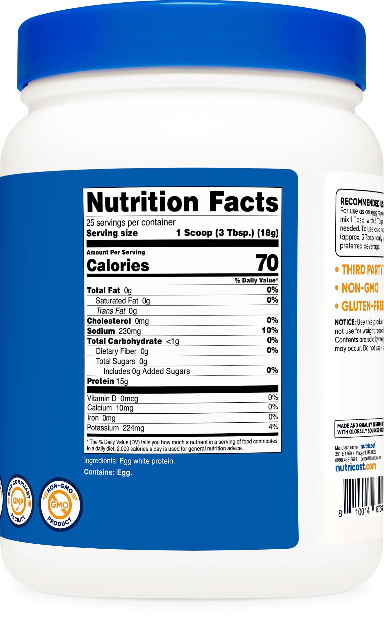 Nutricost Egg White Protein Powder 1lb (Unflavored) - Non-GMO, Gluten Free, Keto & Paleo Friendly - Pure Protein Supplement for Baking, Smoothies & Post-Workout Recovery
