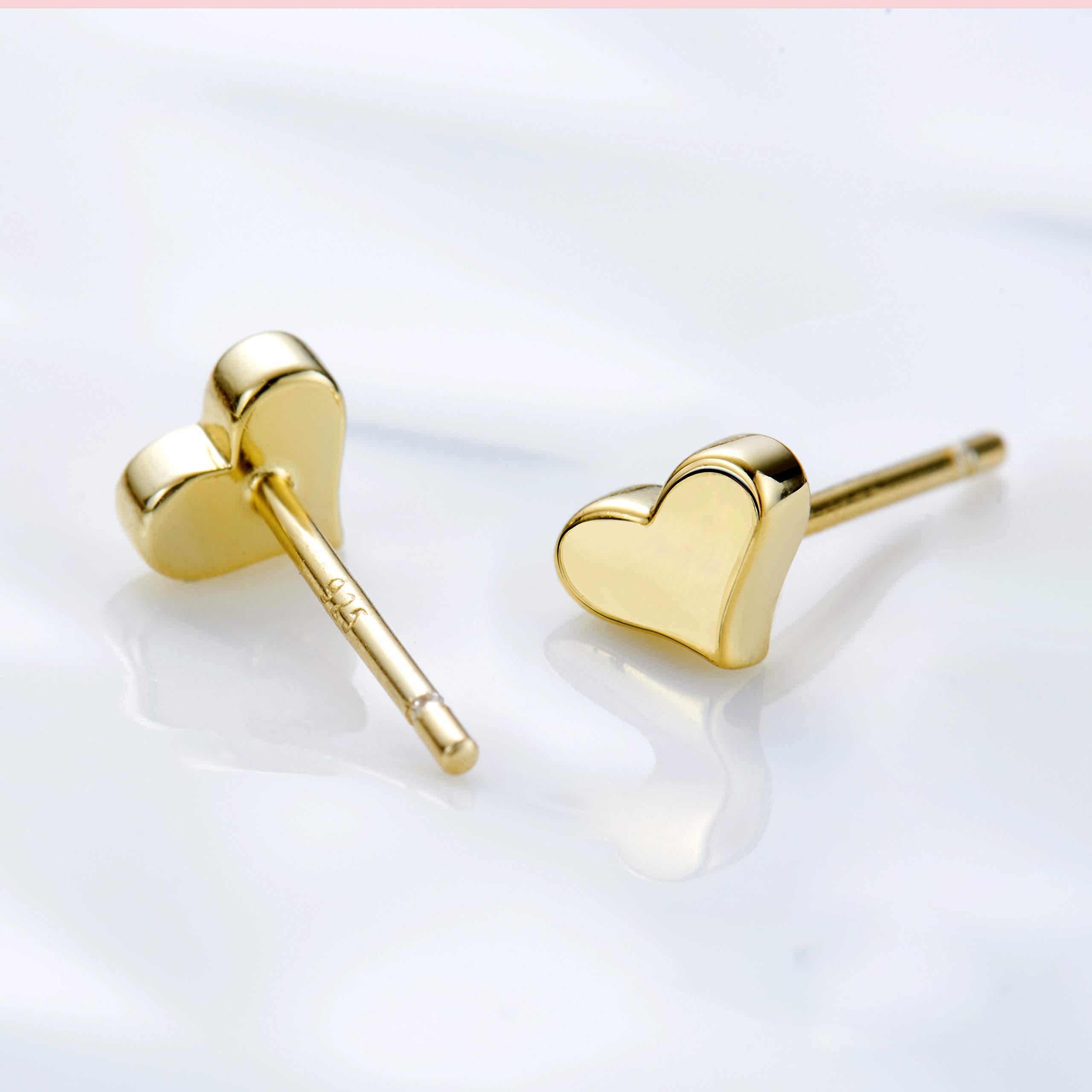 S.Leaf Sterling Silver Stud Earrings for Women - 14K Gold Plated Tiny Heart Earrings, Dainty Minimalist Jewelry for Everyday Wear | Perfect Gift for Her, Valentine's Day, Anniversary & Special Occasions