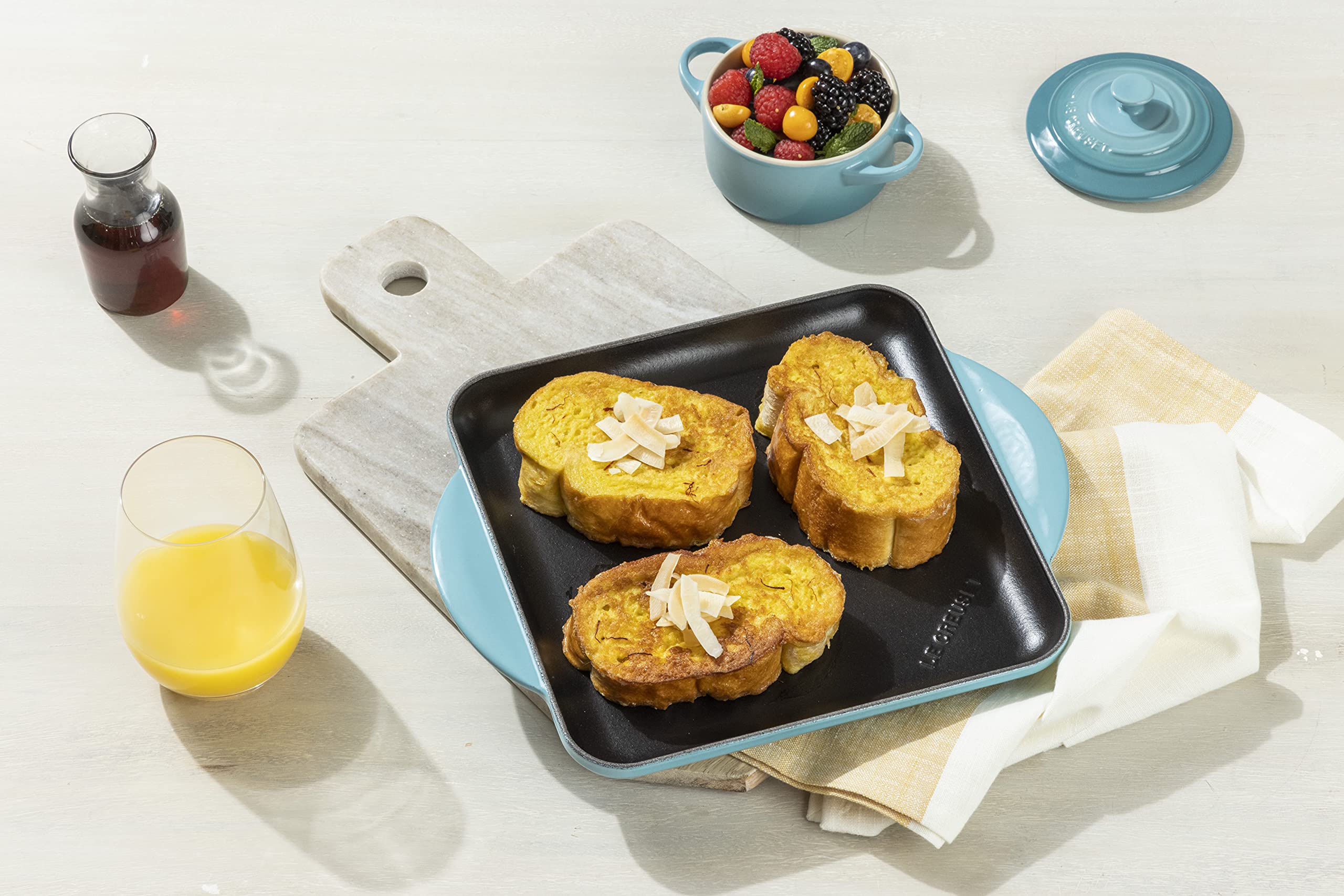 Le Creuset Enameled Cast Iron Square Grill Pan - 9.5 Inch, Caribbean Blue - Perfect for Stovetop Grilling, Searing Steaks & Pancake Breakfasts