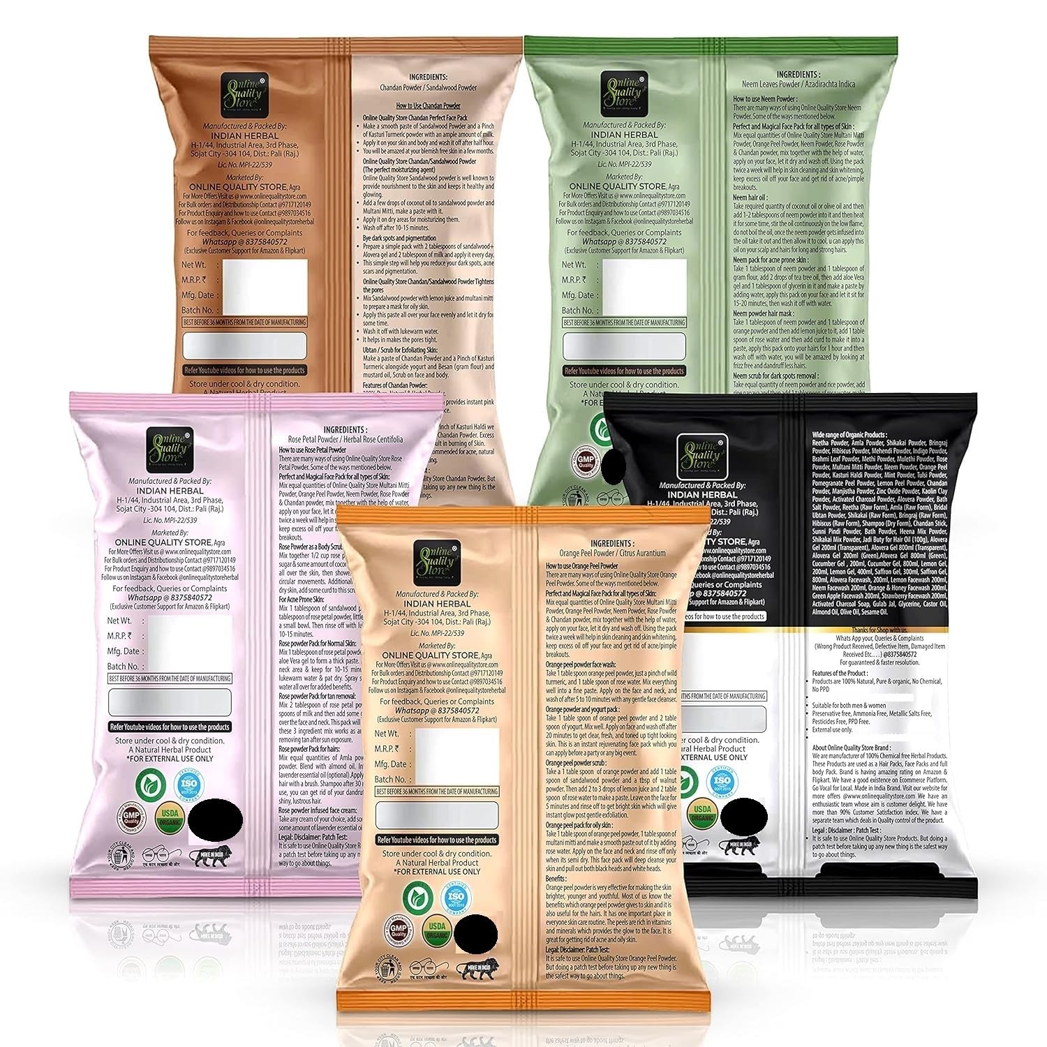 Organic Multani Mitti, Chandan Powder, Orange Peel Powder, Neem Powder & Rose Powder for Face, Body, Skin & Hair – 400g | Free Pure Rose Water | Natural Sandalwood & Santra Chilka Powder | Best for DIY Beauty, Ayurvedic Skincare & Hair Care