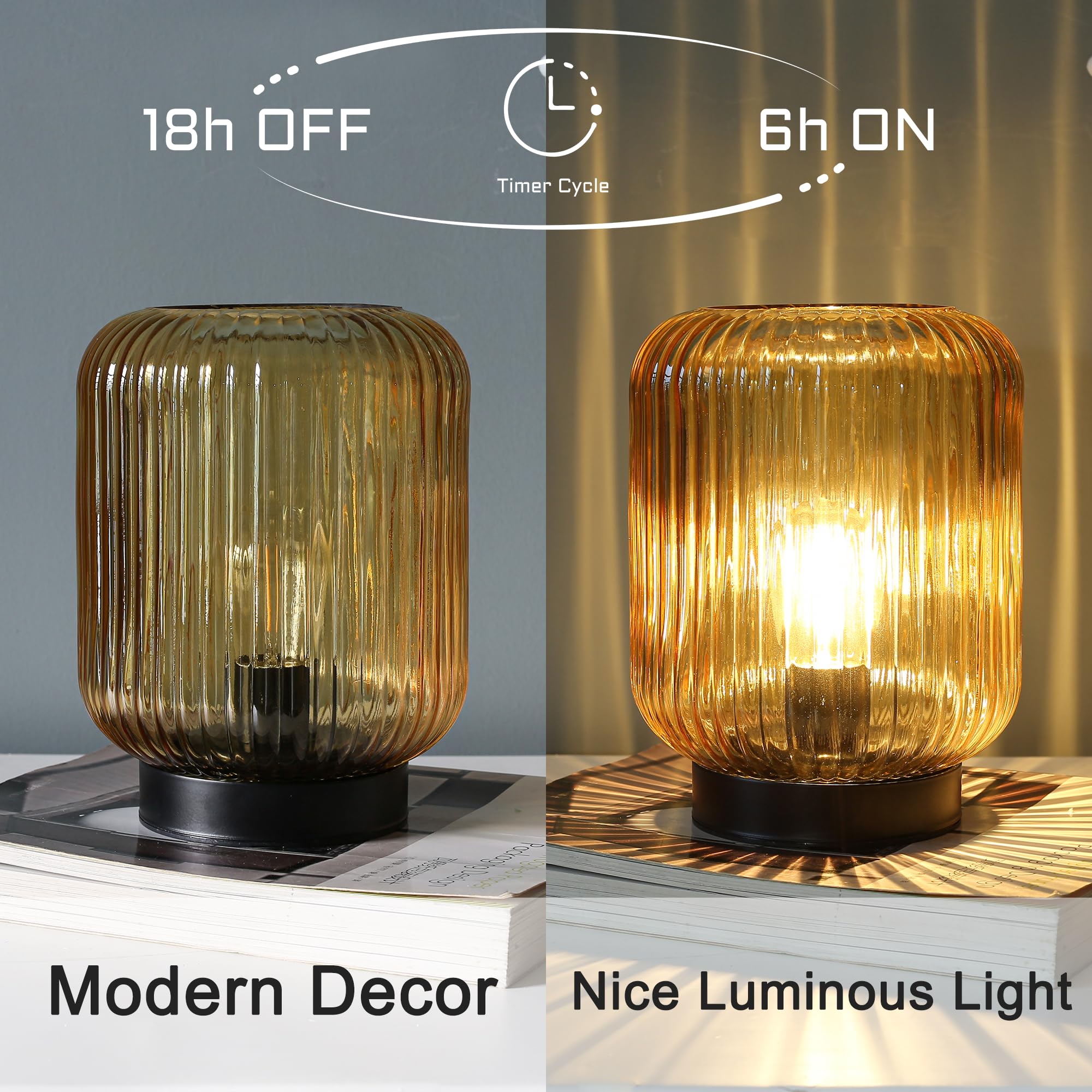Battery Operated Table Lamp - Cordless LED Night Light with Decorative Glass Shade for Bedroom, Living Room & Home Decor - Gold | Perfect for Reading, Nightstand & Mood Lighting
