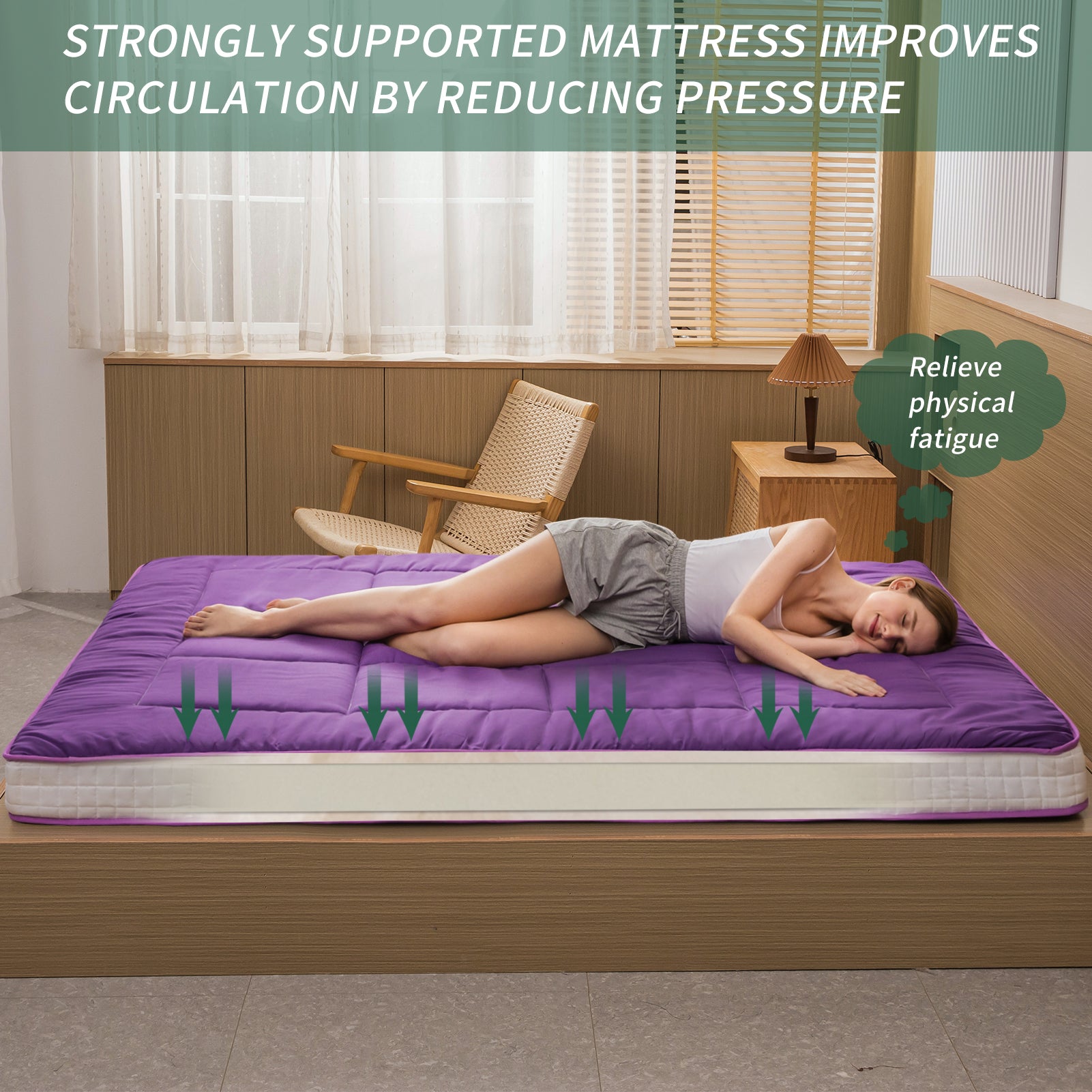 MAXYOYO Extra Thick Purple Japanese Floor Mattress - Foldable Sleeping Pad for Guest Bed, Camping & Home Use | Comfortable Futon Alternative for Small Spaces