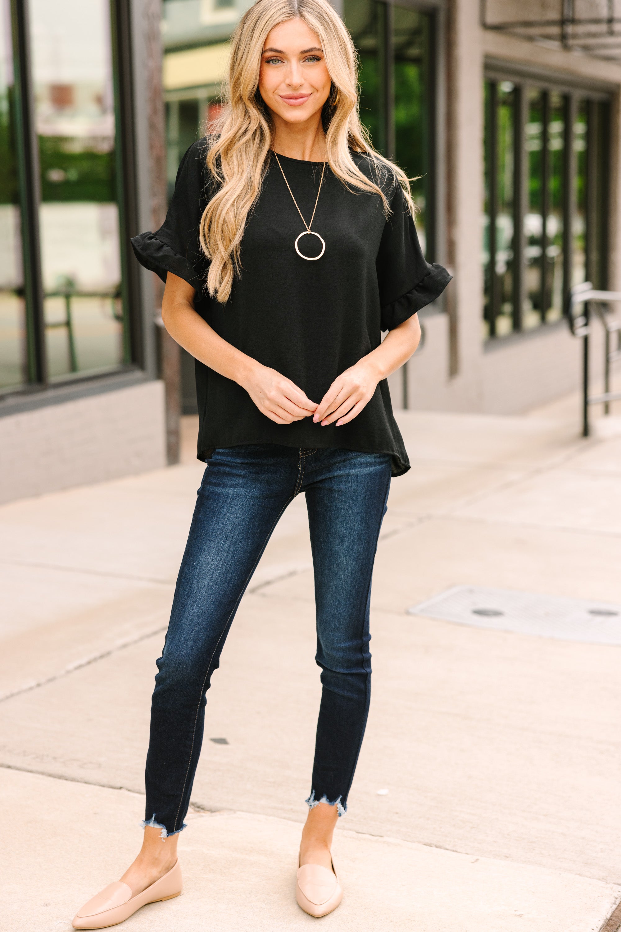 All I Ask Black Ruffled Top - Elegant Women's Blouse for Date Night & Evening Outfits