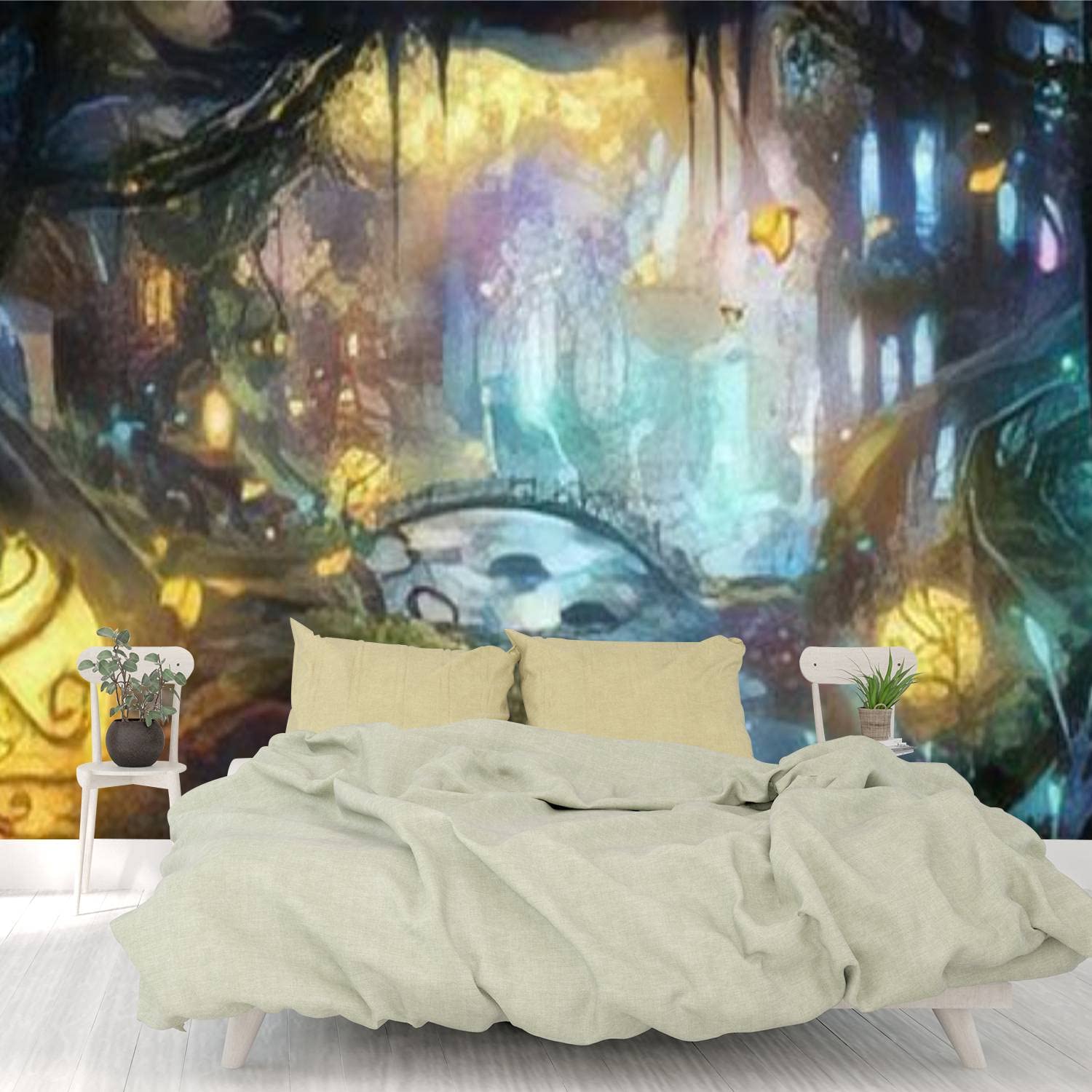 3D Removable Wallpaper - Self-Adhesive Fairy Forest with Glowing Plants, Peel and Stick Wall Mural for Living Room & Bedroom Decor | Perfect for Kids' Rooms, Nursery, and Fantasy-Themed Spaces