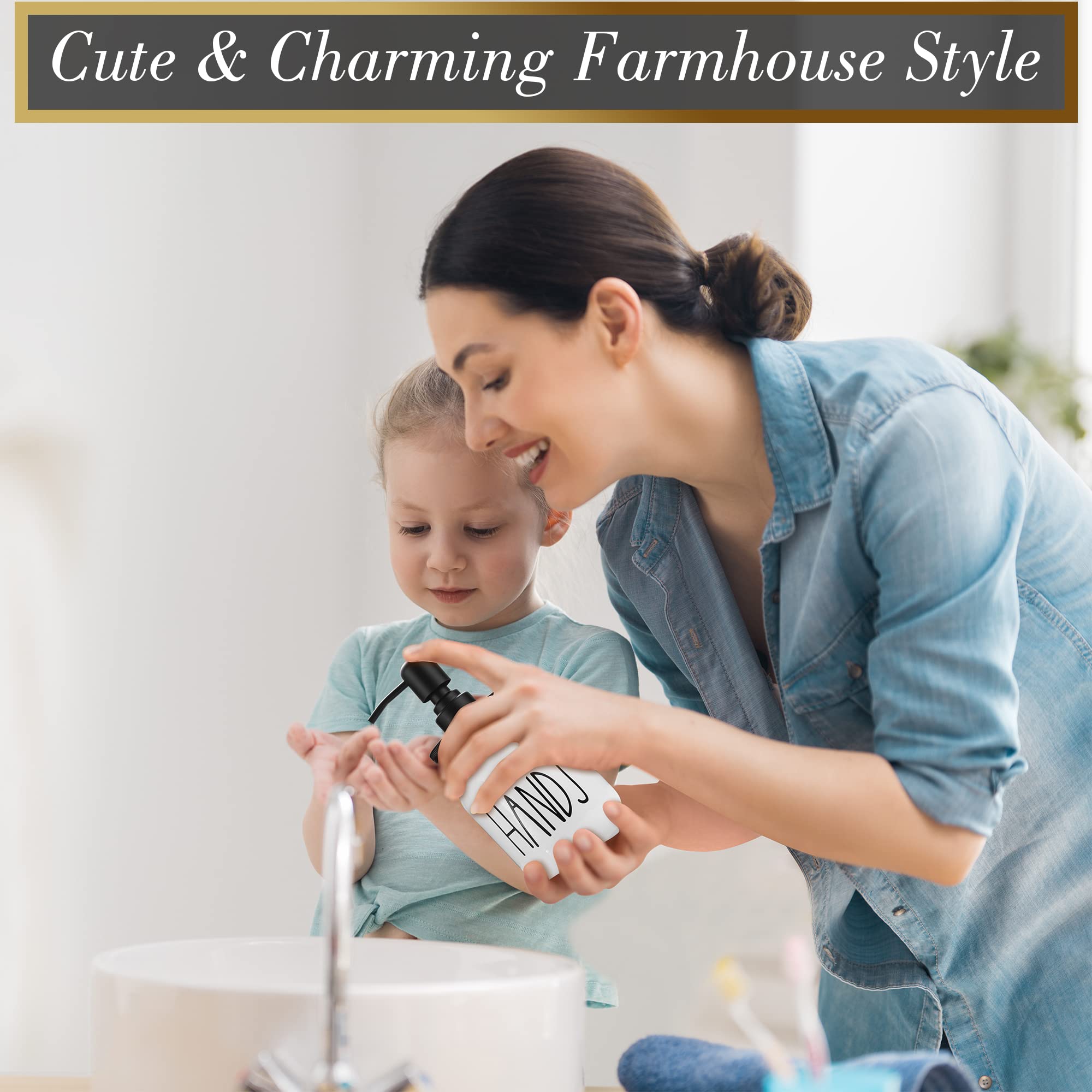 Brighter Barns Mason Jar Soap Dispenser Set - Farmhouse Kitchen Decor in Black/White - Glass Hand & Dish Soap Dispenser for Kitchen Sink - Perfect for Rustic and Modern Home Kitchens