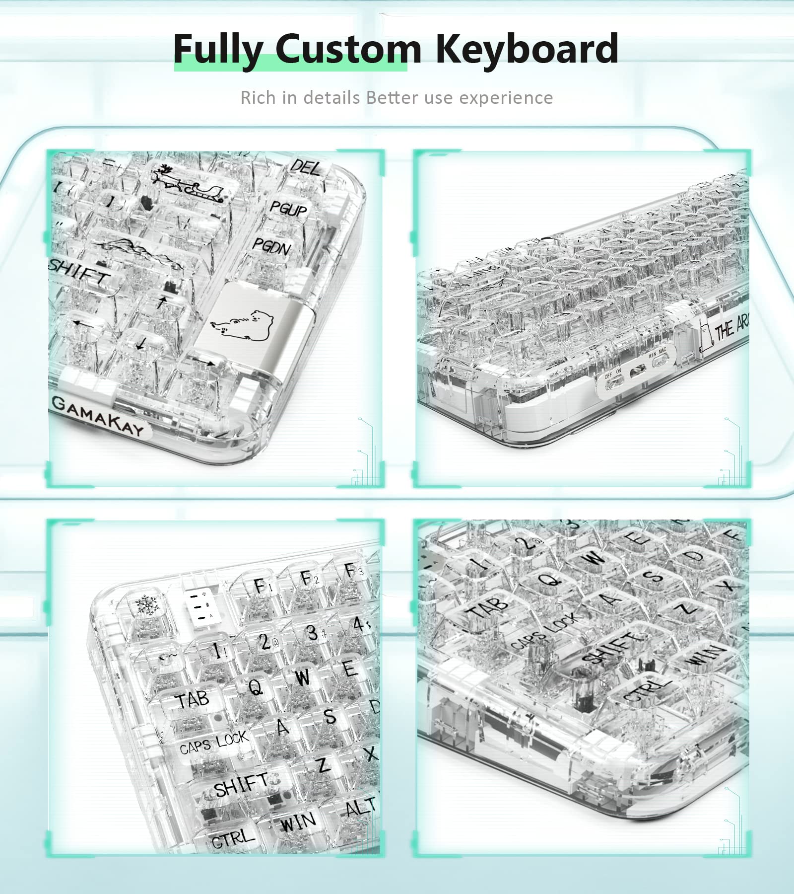 GK GAMAKAY GK75 75% RGB Transparent Gasket Mechanical Keyboard - Bluetooth/USB-C Wired/2.4GHz Wireless, 80 Keys Hot Swappable, KSA Profile PBT Keycaps for Gaming & Typing - Compatible with Windows & Mac (GamaKay Crystal Switch) - Perfect for Esports, Office Work & Content Creation