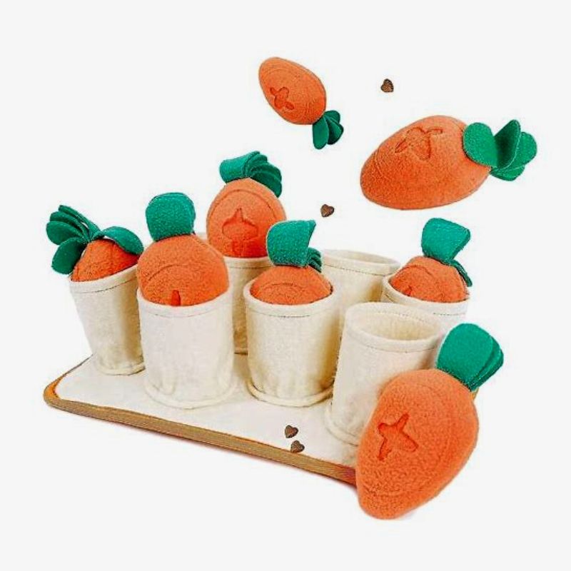 Organic Cotton Carrot Harvest Snuffle Mat for Dogs - Interactive Feeding Toy for Mental Stimulation & Slow Eating - Perfect for Puppy Enrichment & Boredom Relief During Training or Mealtime