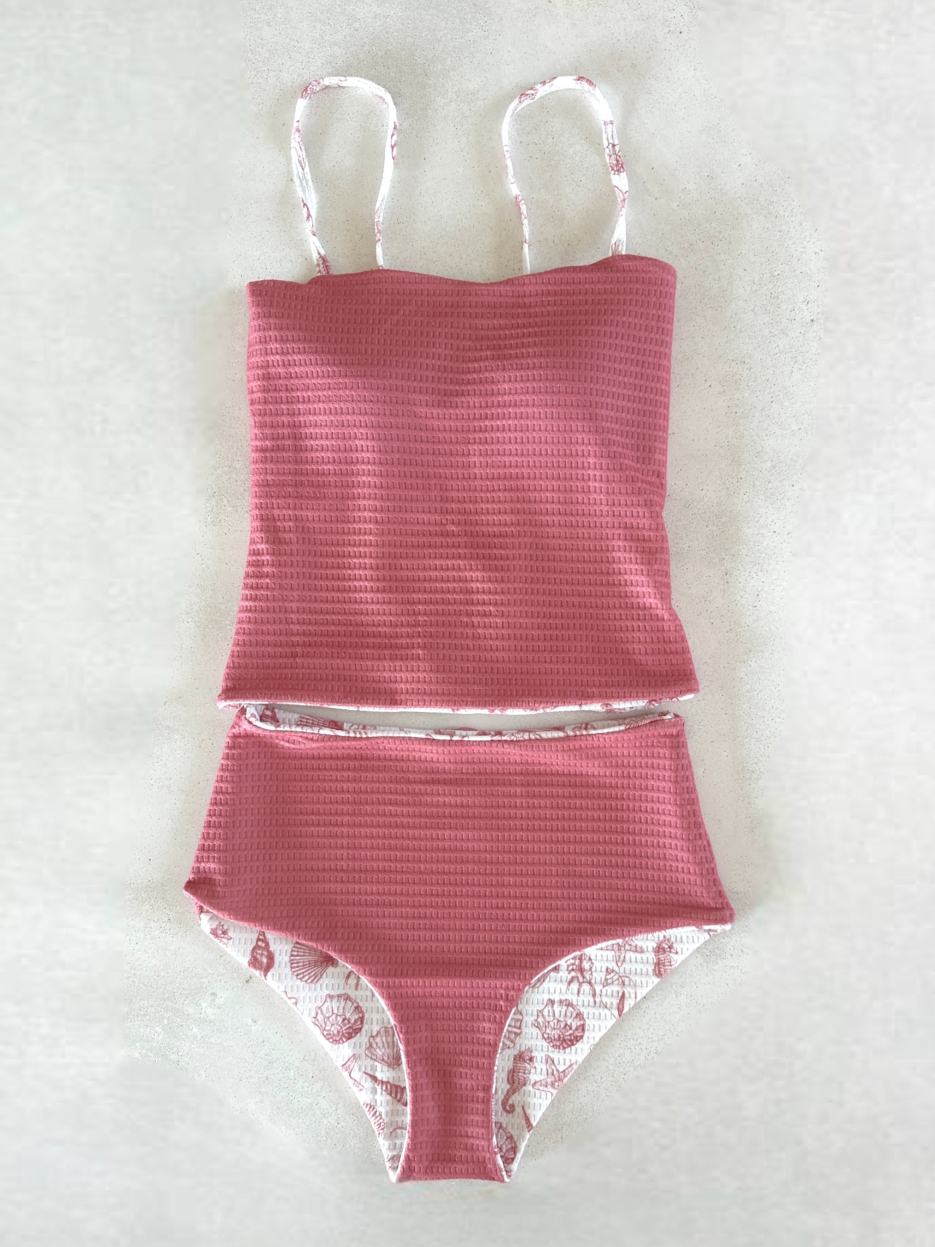 Saylor Salmon Pink Reversible Tankini Swimsuit for Women - Two Piece Bikini Set with Adjustable Straps | Perfect for Beach, Pool, and Summer Vacation