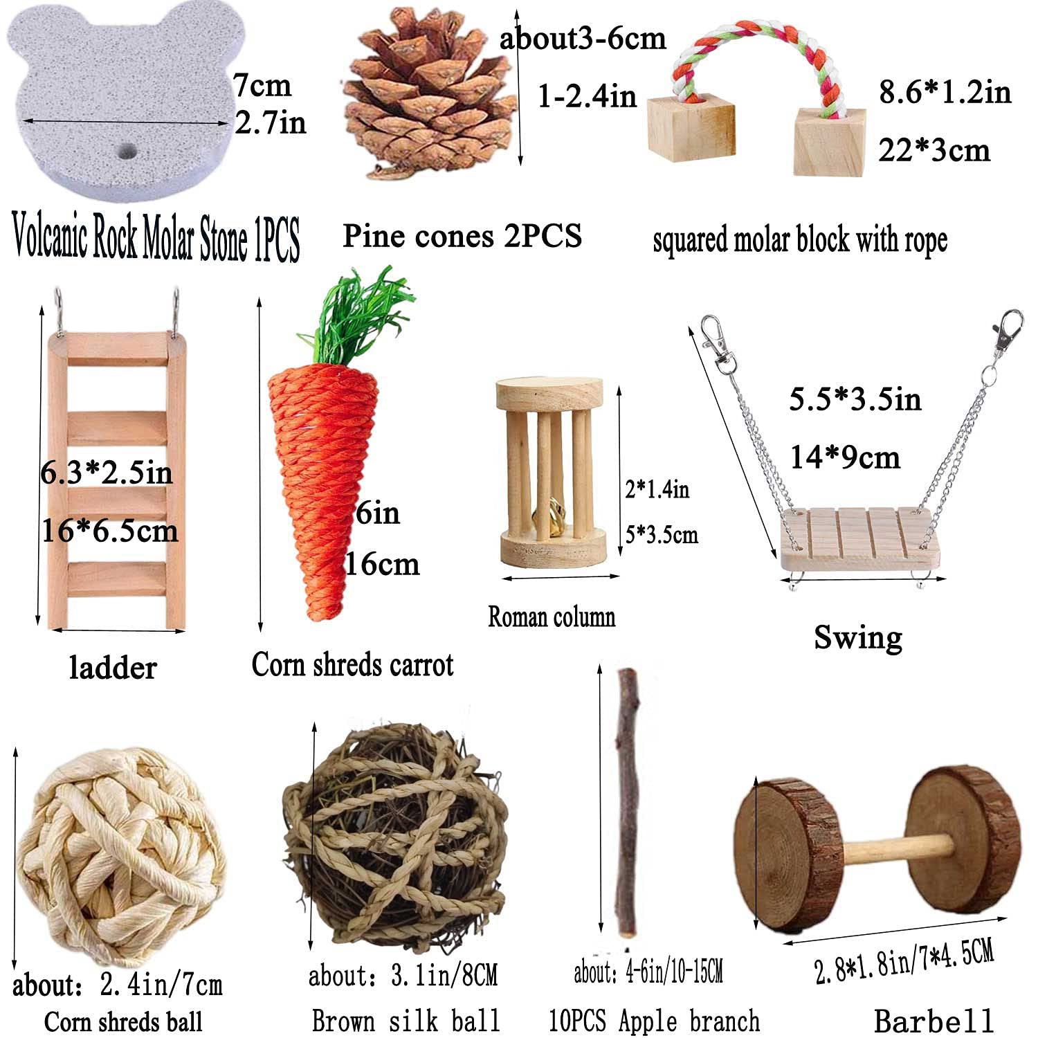 21PCS Natural Wooden Hamster Chew Toys Set - Teeth Care & Exercise Toys for Guinea Pigs, Rabbits, Syrian Rats, Chinchillas, Gerbils - Small Pet Dental Health & Play Accessories for Cage Enrichment