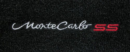 Lloyd Velourtex Black Front Floor Mats for Chevrolet Monte Carlo with SS Silver/Red Embroidery - Custom Fit Car Floor Liners for Protection & Style | Perfect for Daily Driving, Road Trips & Car Shows