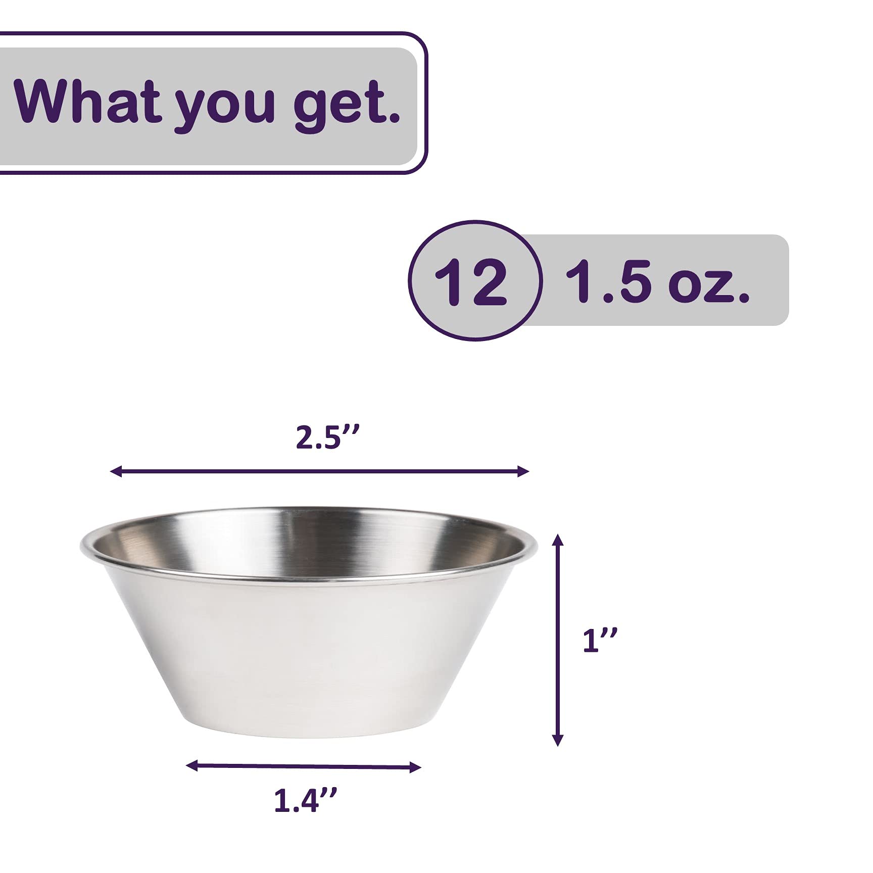 Premium Stainless Steel Ramekin Dipping Sauce Cups - 12-Pack 1.5 oz Small Condiment Cups for Restaurants, Catering & Home Use - Commercial Grade Round Individual Serving Dishes for Sauces, Dressings & Dips