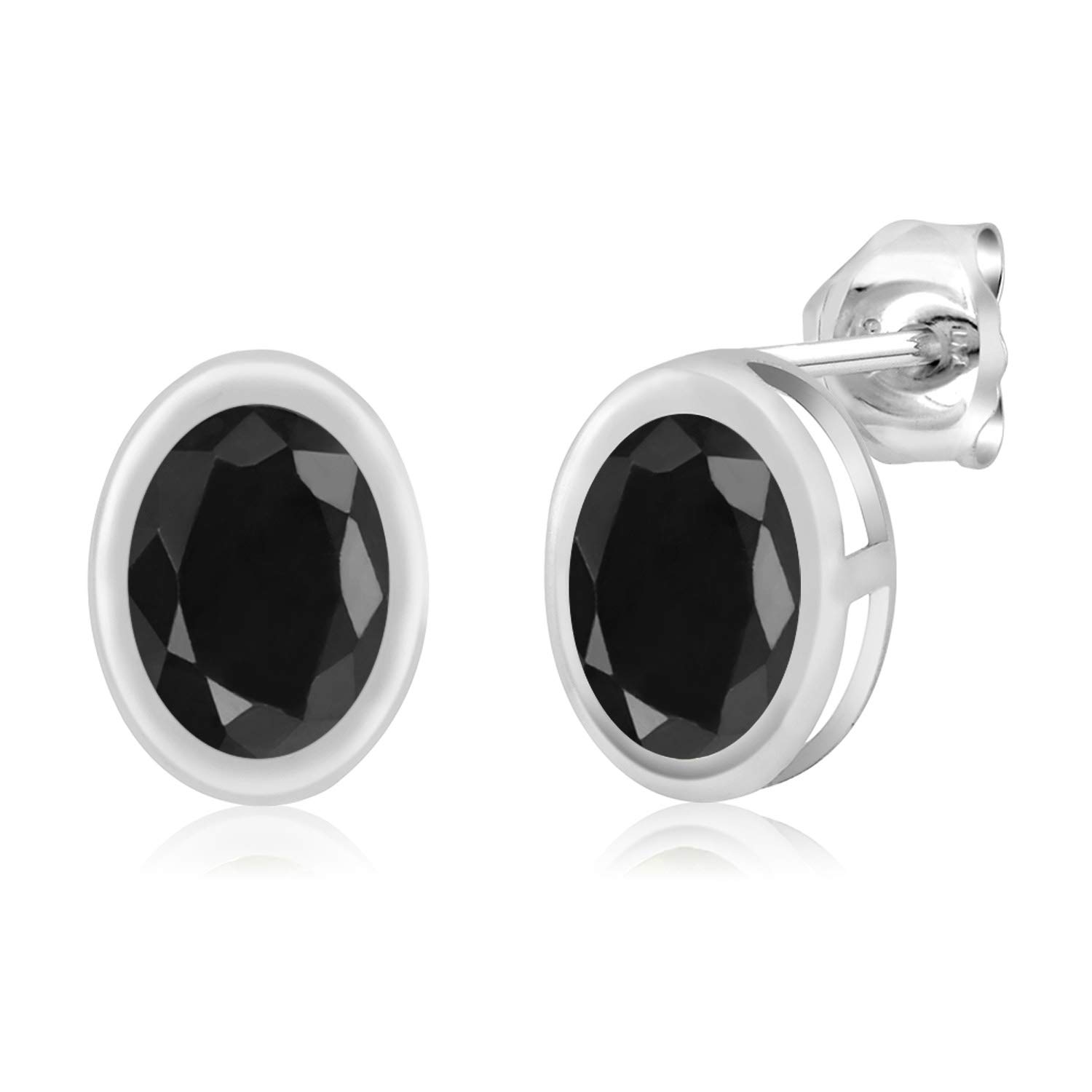 2.20 Ct Oval Black Sapphire Stud Earrings for Women & Men - 925 Sterling Silver Bezel Setting - Gem Stone King - Perfect for Gifts, Weddings & Everyday Wear