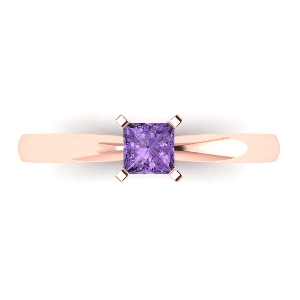 0.50ct Princess Cut Simulated Alexandrite Engagement Ring - 14k Rose Gold Solitaire Bridal Wedding Band for Anniversary, Proposal & Special Occasions