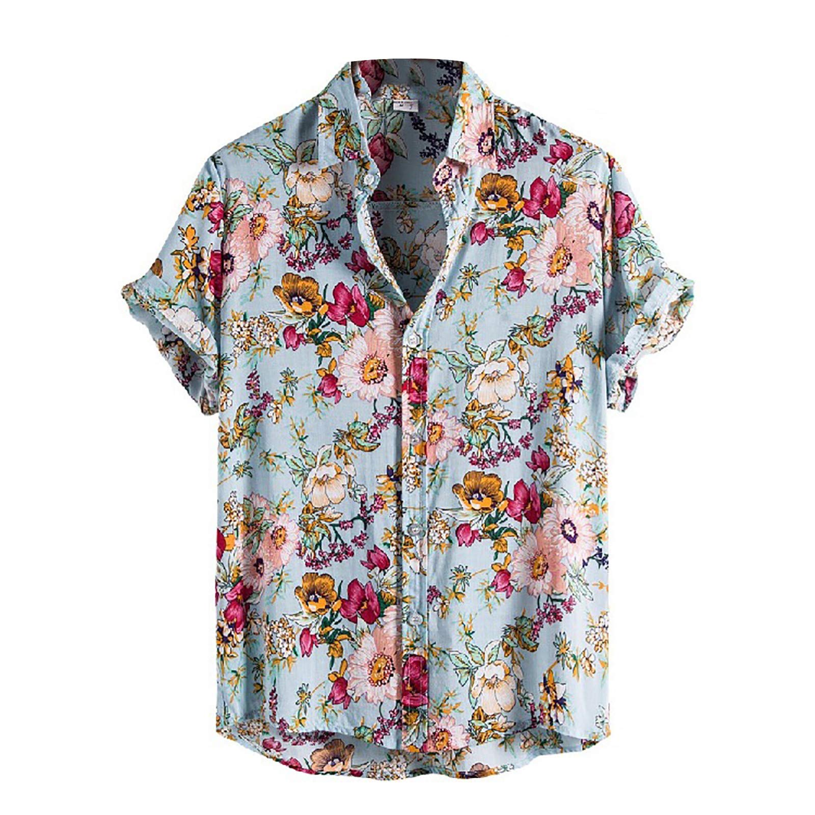 Men's Casual Short Sleeve Hawaiian Shirts - Vintage Boho Graphic Printed Button Down Tees for Summer Beach Vacation & Tropical Party Wear