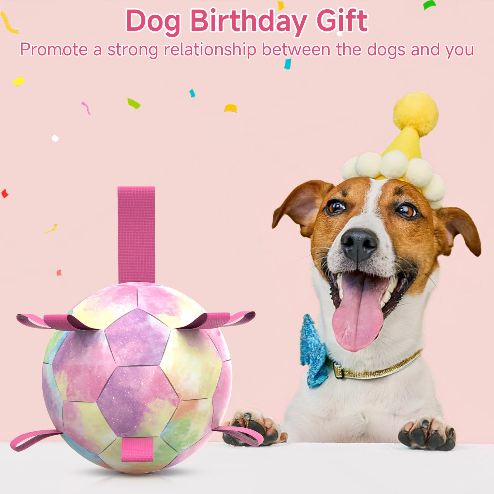 Durable 6-Inch Dog Soccer Ball with Straps - Interactive Water Toy for Small & Medium Dogs - Perfect for Tug of War, Fetch & Pool Play - Great Puppy Birthday Gift for Active Dogs