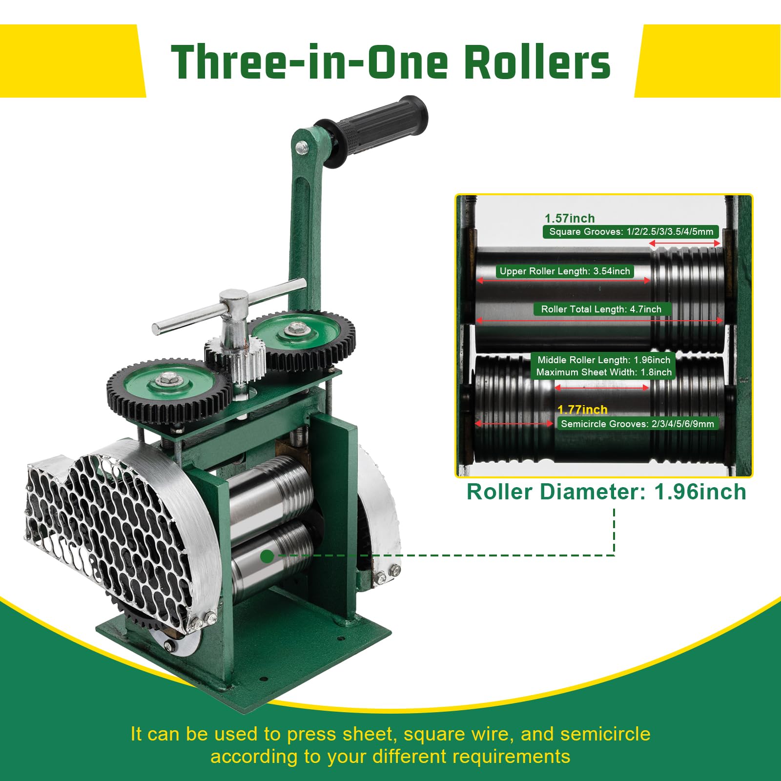 DYRABREST 85mm Manual Jewelry Rolling Mill Machine - Combination Rolling Mill for Flattening Metal Sheets, Wire & DIY Jewelry Making (Green) | Perfect for Goldsmiths, Jewelry Designers & Metal Crafting Enthusiasts