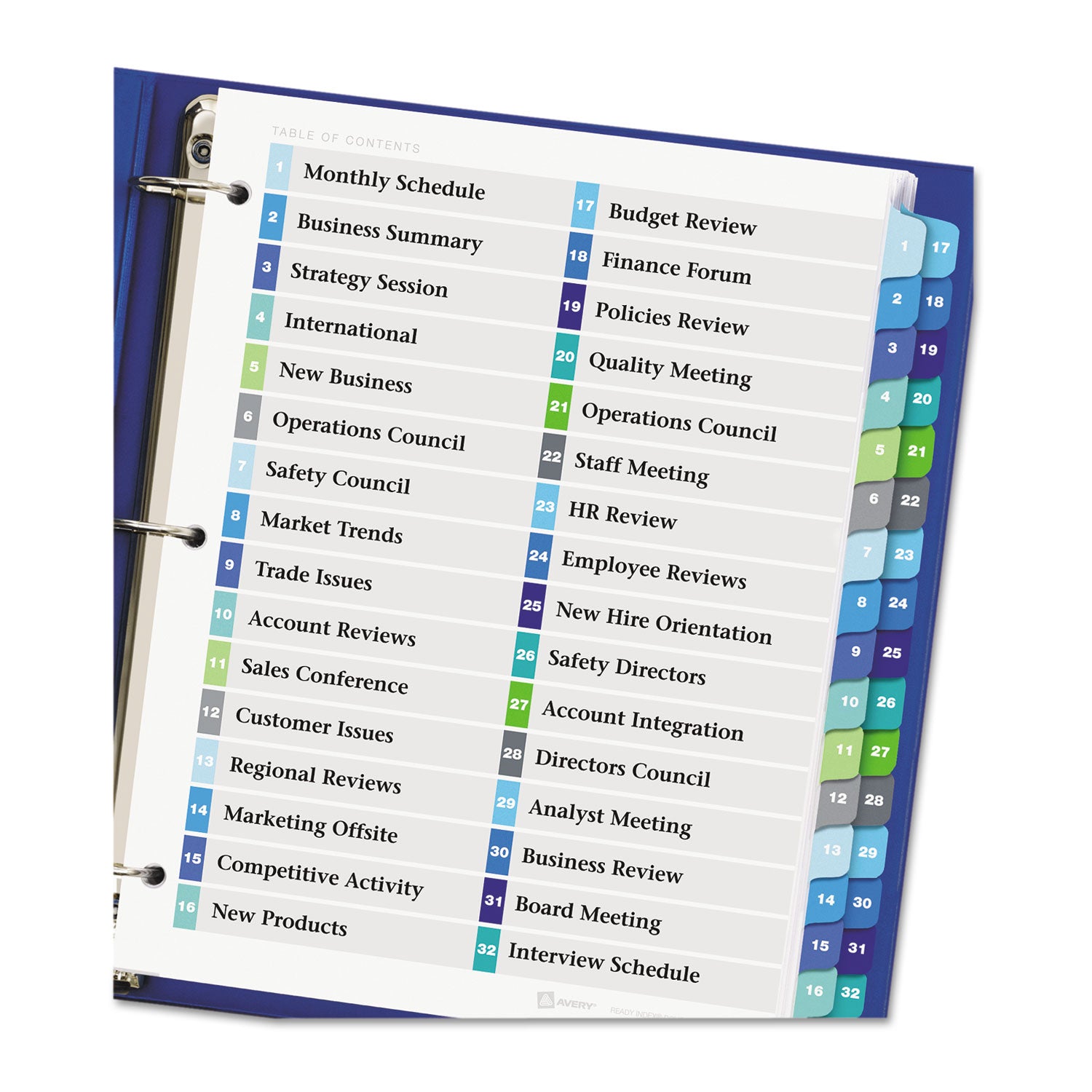 Avery Customizable TOC Ready Index Double Column Multicolor Tab Dividers - 32 Tabs (1-32), 11