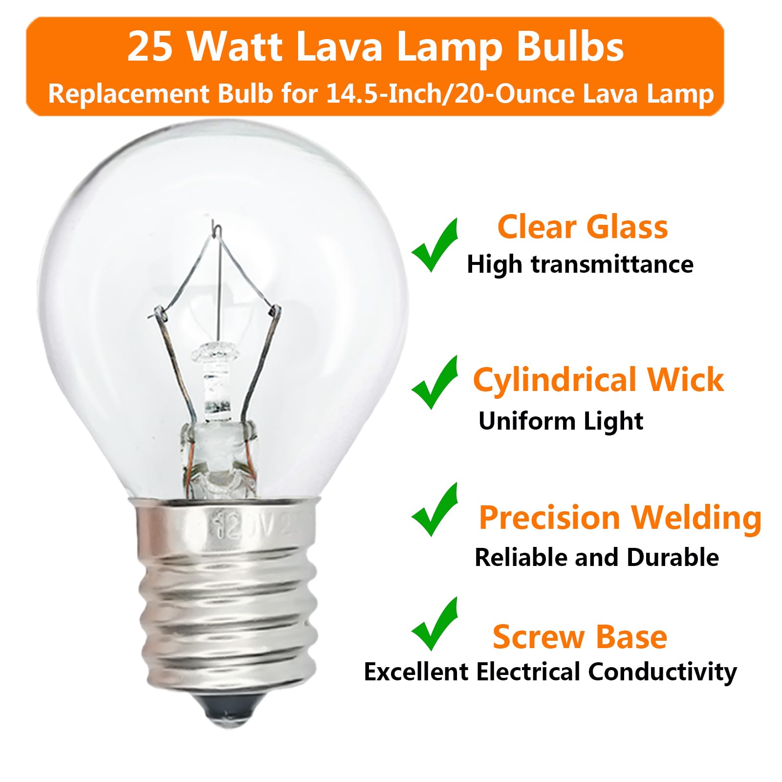 Original Lava Lamp Bulb 25 Watt 6 Pack - S11 E17 Base Replacement Bulbs for 14.5 Inch / 20-Ounce Lava Lamps & Glitter Lamps - 120V Dimmable 2700K Warm White Light Bulbs - Perfect for Home Decor, Mood Lighting & Relaxation Spaces