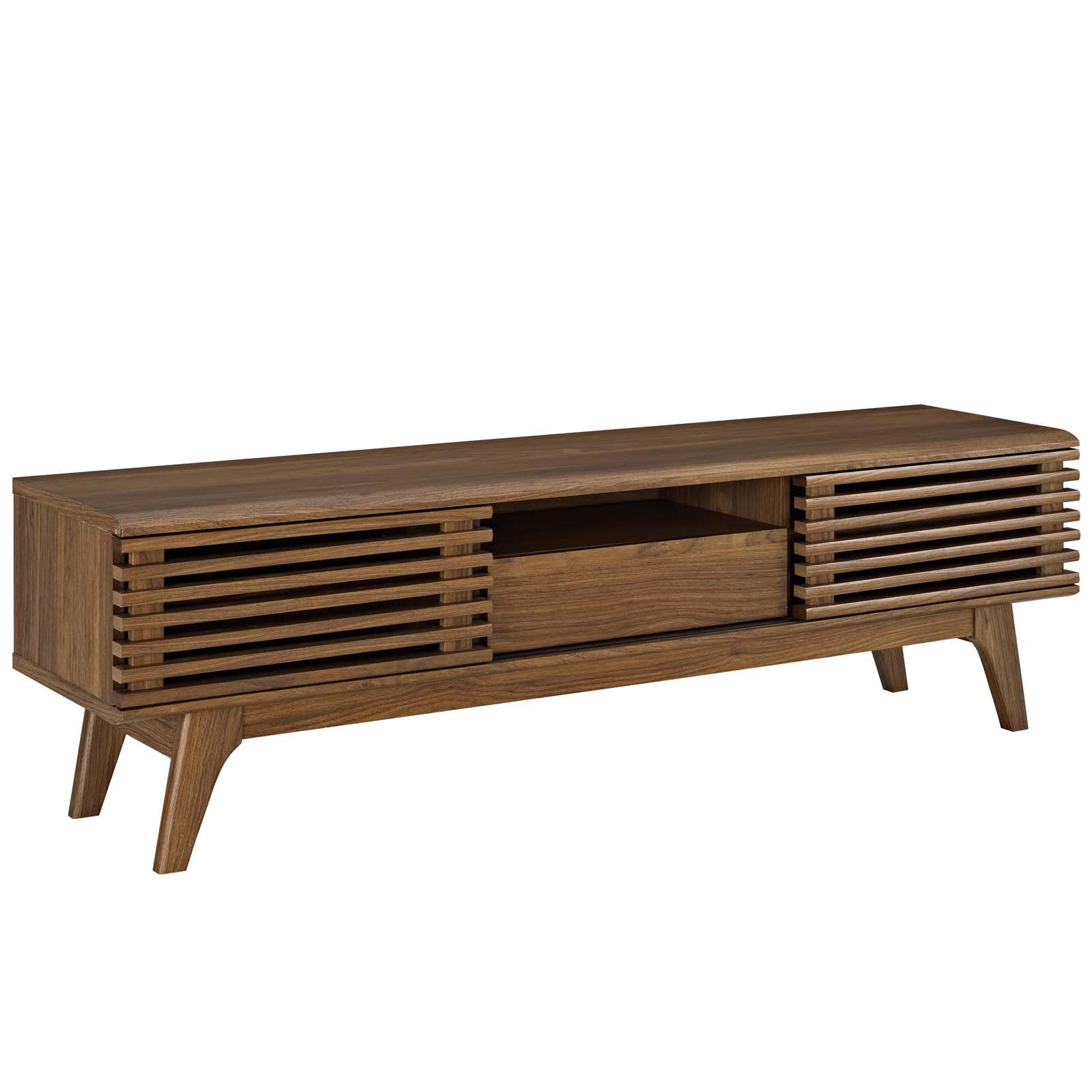Modern Contemporary Wooden TV Stand Console Table for Living Room, Lounge, Club & Lobby - Brown Media Entertainment Center - Perfect for Home Theater Setup & Stylish Interior Decor