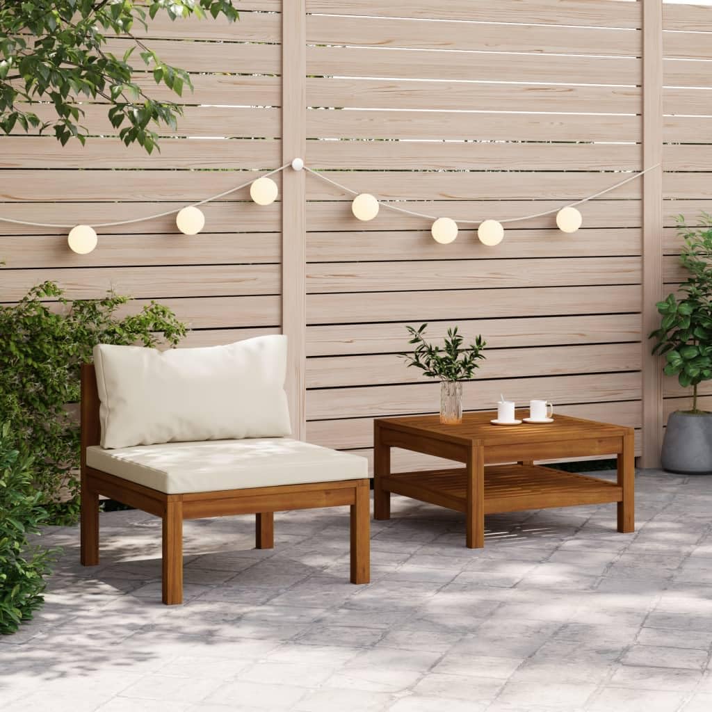 vidaXL 2-Piece Patio Sofa Set with Cushions & Tea Table - Modular Sectional Outdoor Furniture for Garden, Rustic Solid Acacia Wood - Perfect for Backyard Relaxation & Outdoor Entertaining