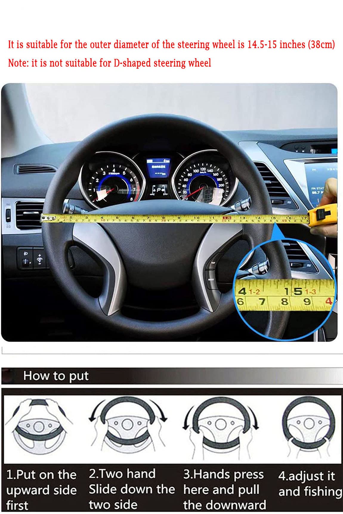Premium Cool White & Blue Leather Steering Wheel Cover - Universal Fit for 15 Inch Wheels - Comfort Grip for Men & Women - Perfect for Summer Driving, Road Trips & Daily Commutes