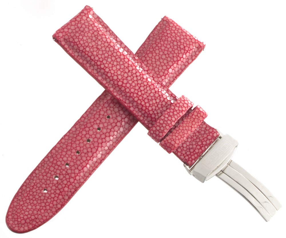JoJo JoJino 22mm Red Stingray Leather Watch Band with Silver Stainless Steel Deployment Buckle - Durable Luxury Watch Strap for Men & Women - Perfect for Dress Watches, Business Attire & Formal Occasions
