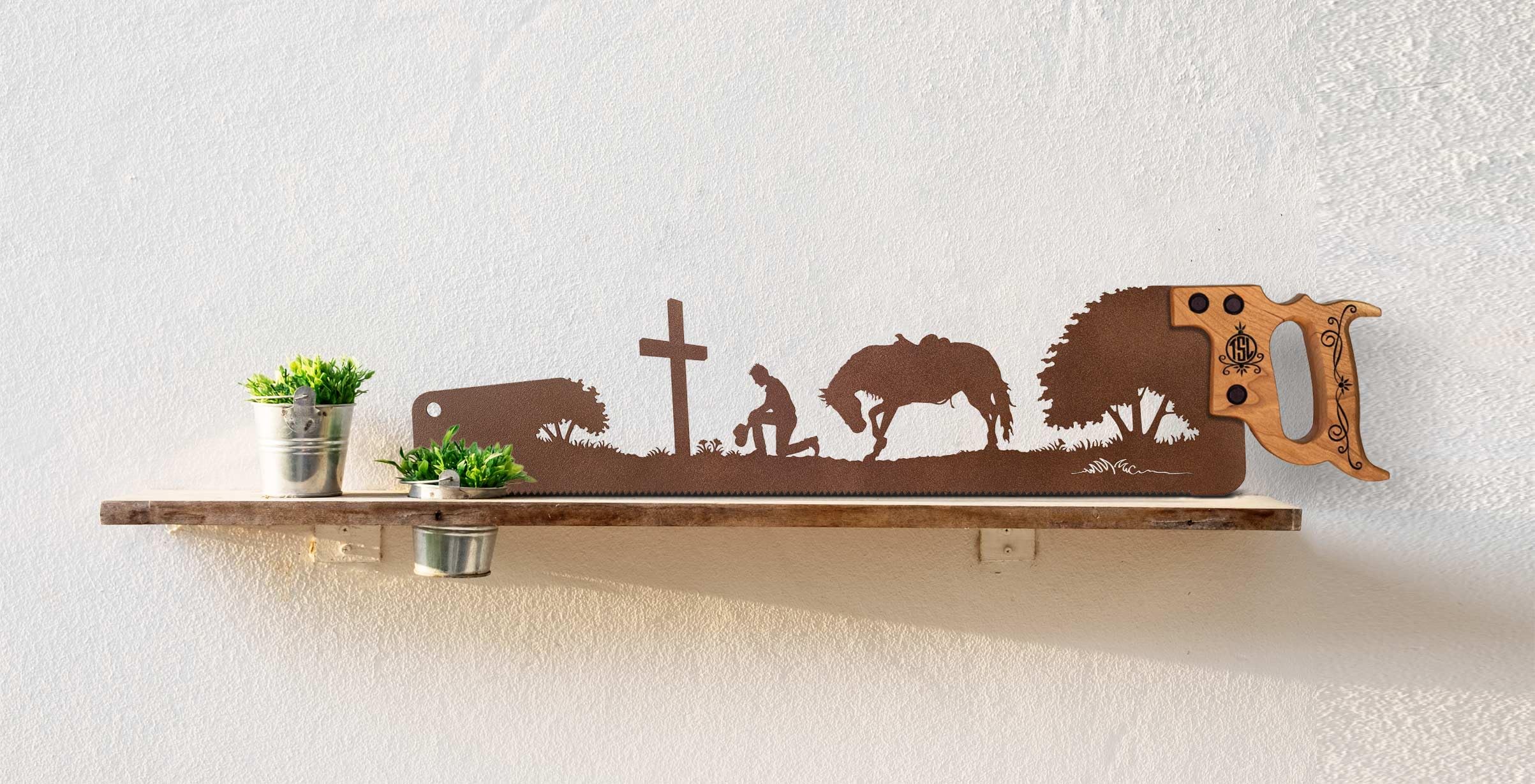 Handmade Praying Cowboy Hand Saw Wall Art - Western Decor for Home, Office & Ranch | Unique Rustic Gift for Cowboy Fans & Western Lovers