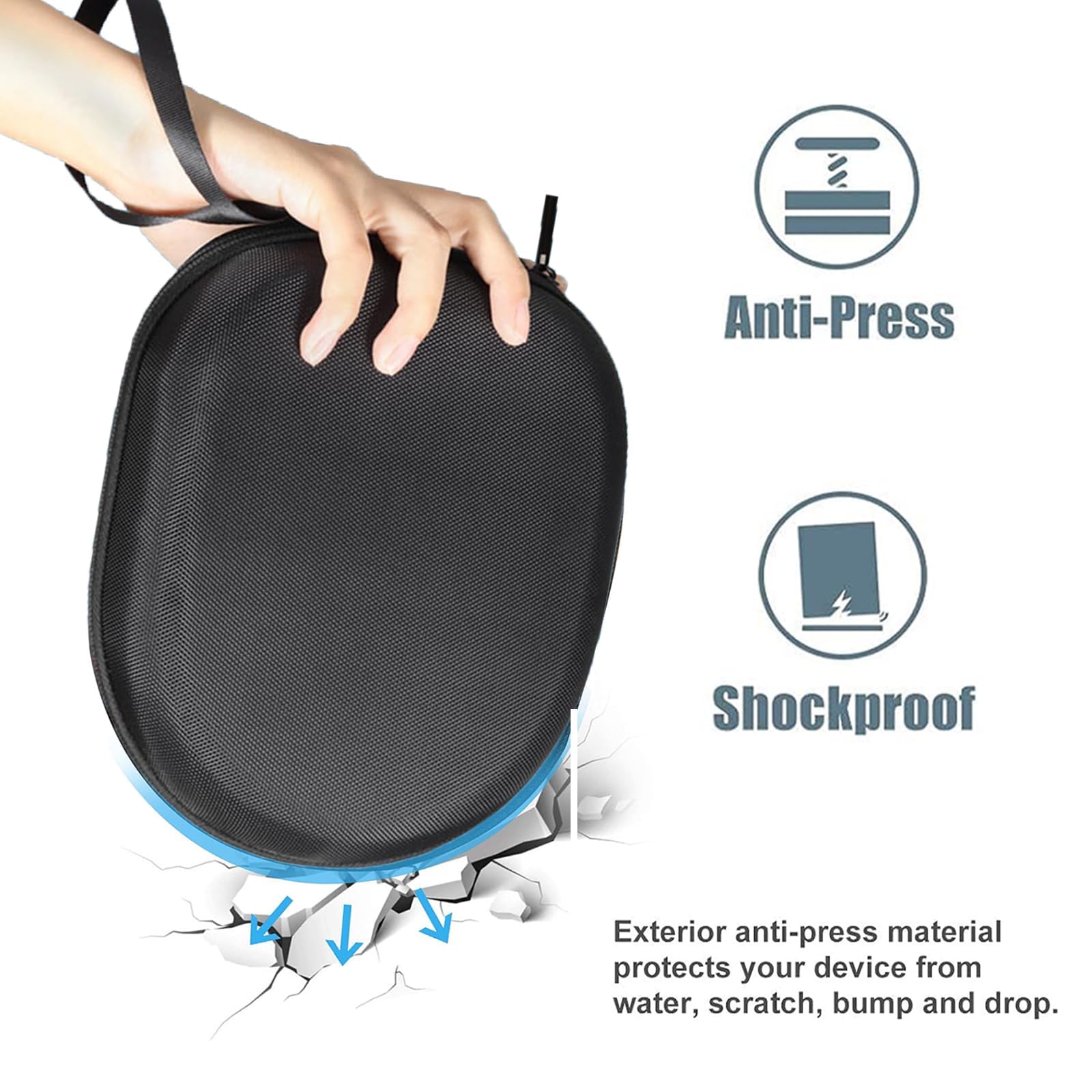Premium Universal Headphone Case with 2 Sponge Covers & Charger Cable Storage - Large Carrying Bag with Fixed Strap for Travel, Commuting & Home Organization