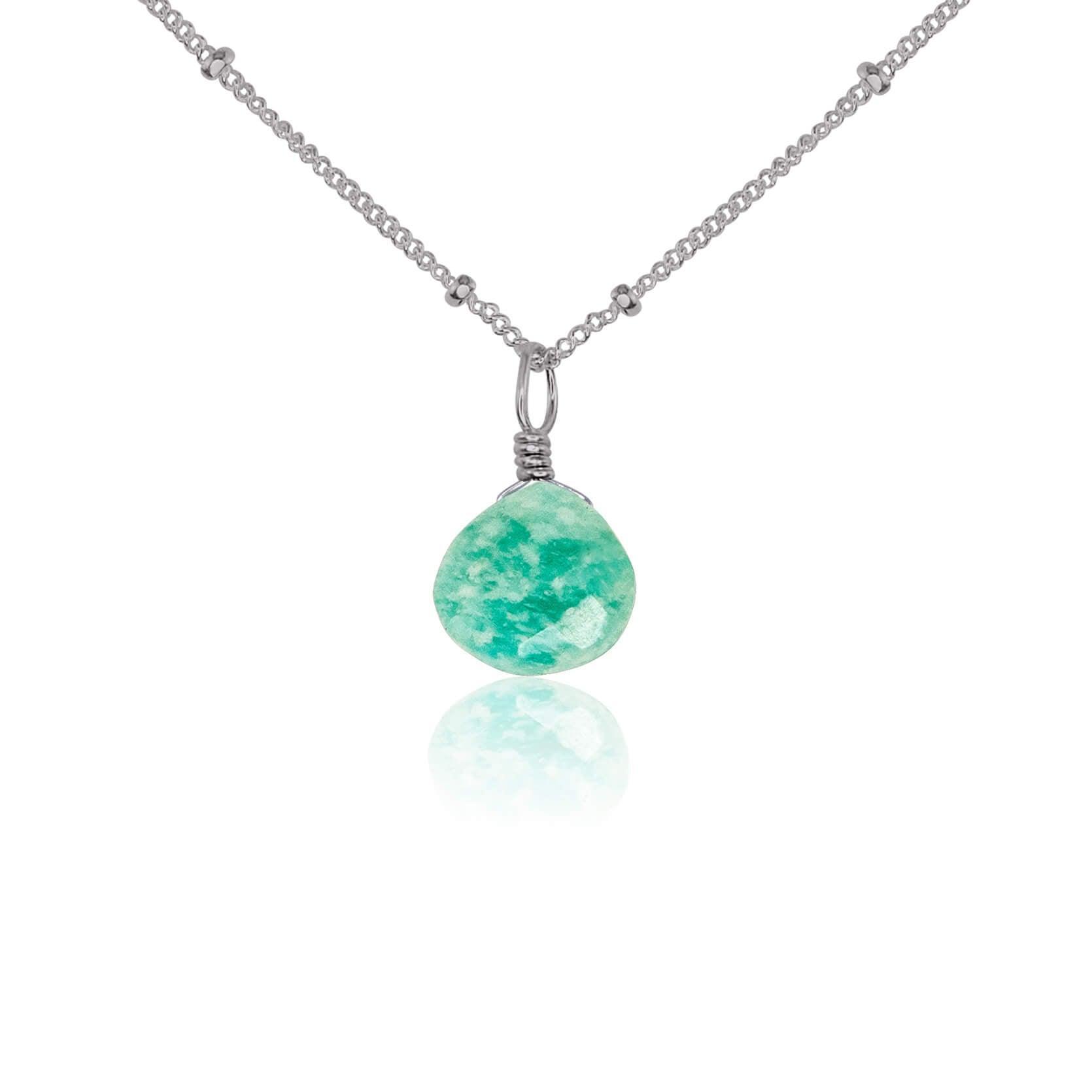 Amazonite Teardrop Crystal Pendant Necklace - Healing Stone Jewelry for Women, Natural Gemstone Drop Necklace for Stress Relief & Positive Energy - Perfect for Meditation, Yoga & Spiritual Gifts