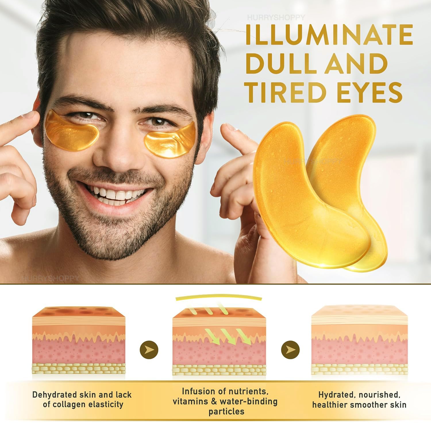 24K Gold Under Eye Cooling Gel Pads for Dark Circles & Puffiness Removal - Brightening & Wrinkle Reducing Eye Patches for Men & Women - Perfect for Nighttime Skincare & Morning Refresh