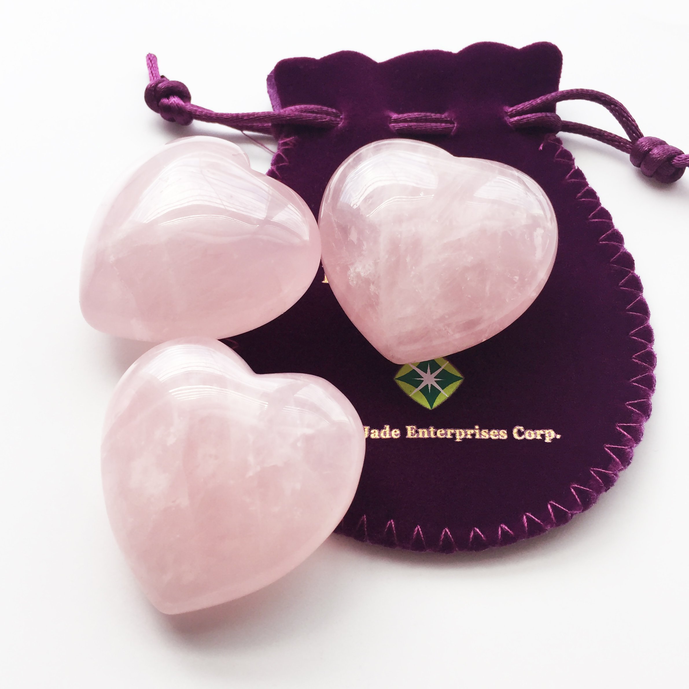 Rose Quartz Crystal Puffy Heart Set of 3 - Natural Healing Stones for Chakra Balancing, Meditation, Stress Relief & Home Decor | Perfect for Yoga Spaces, Gift Giving & Spiritual Wellness