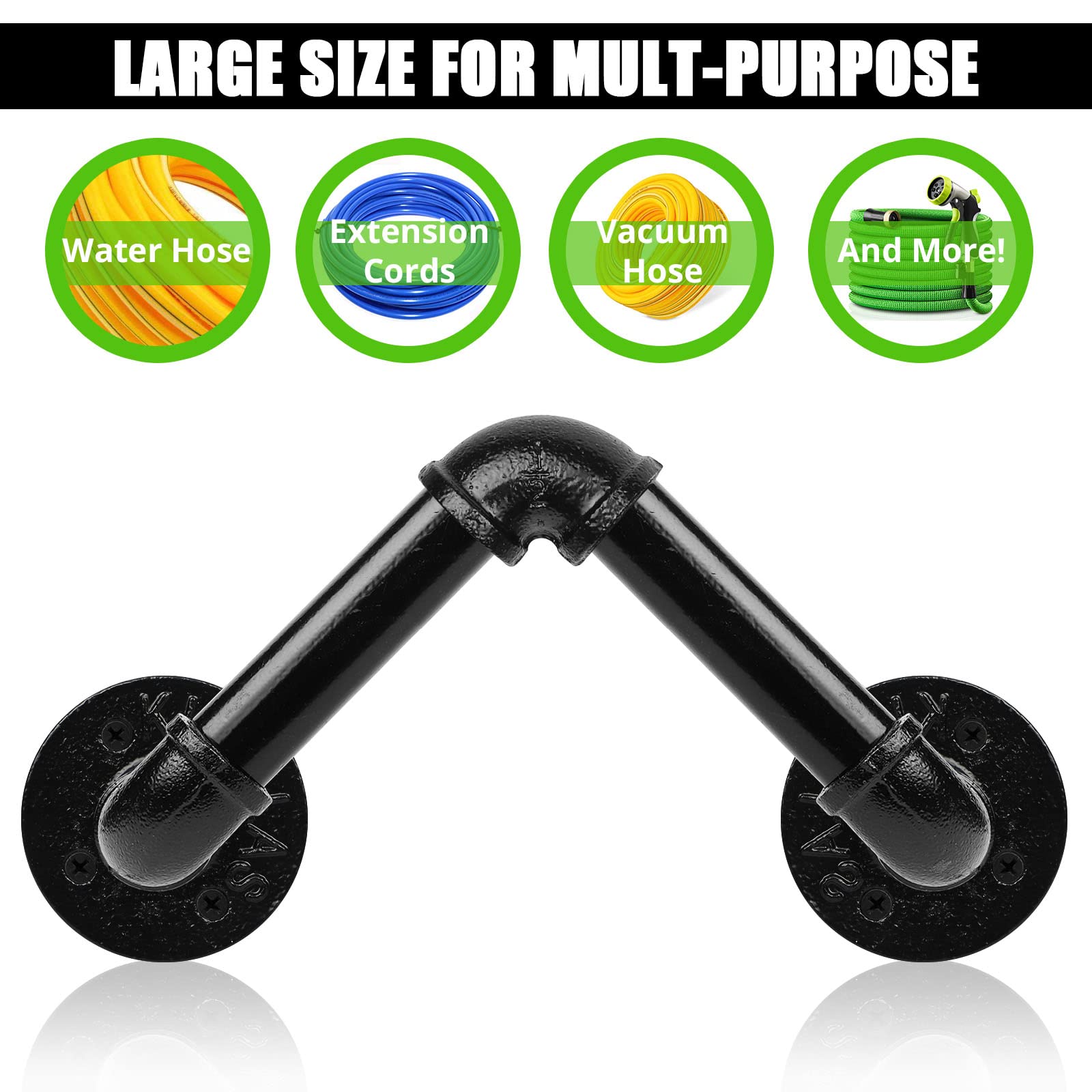 Heavy Duty Wall Mount Garden Hose Holder - Outdoor Metal Hose Hanger Organizer for 5/8 Inch Hose (Up to 150 ft), Ropes & Hydraulic Hoses - Perfect for Yard, Garage & Garden Watering Systems