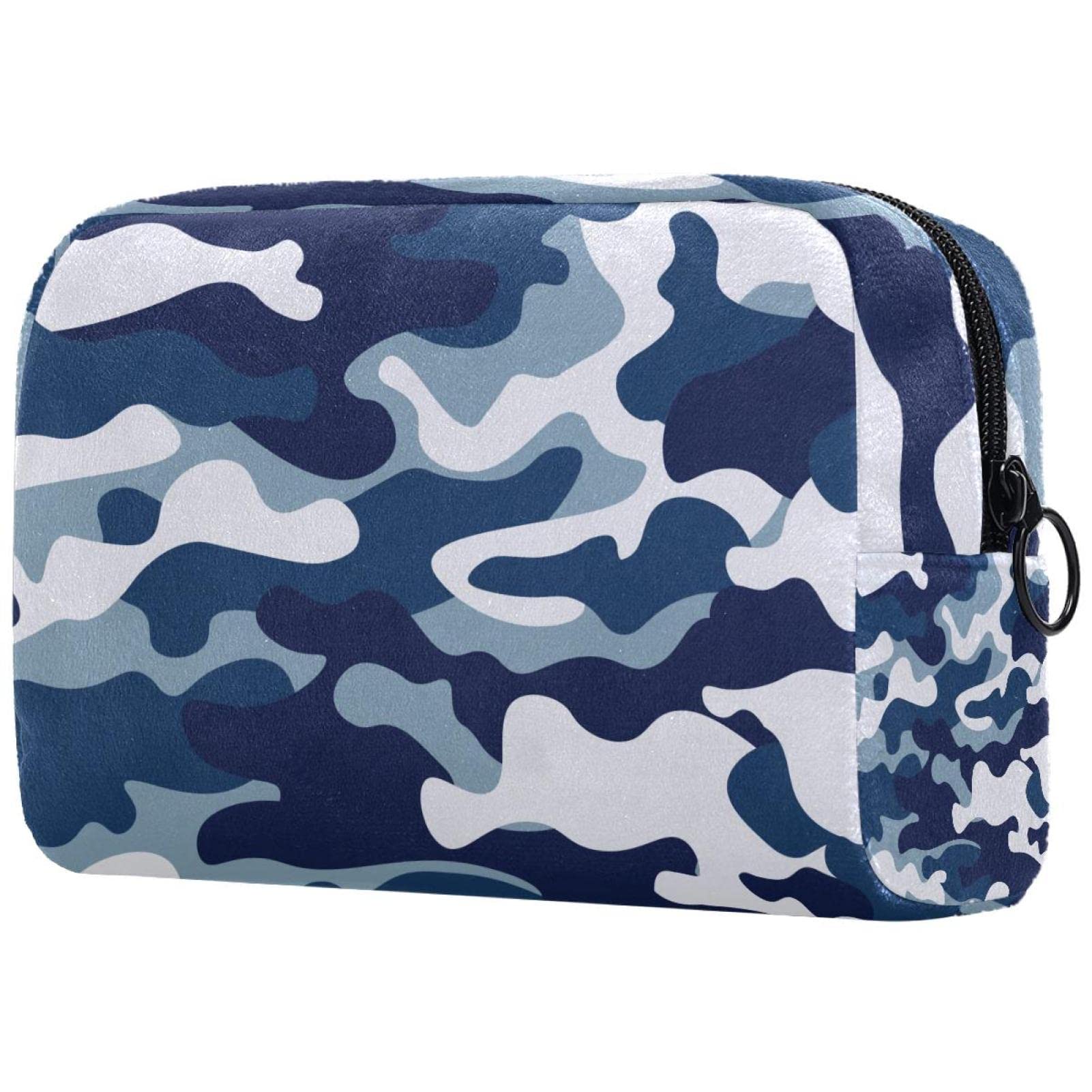 Stylish Navy Blue Camouflage Cosmetic Bag for Women & Teens - Compact Travel Makeup Organizer (7.3