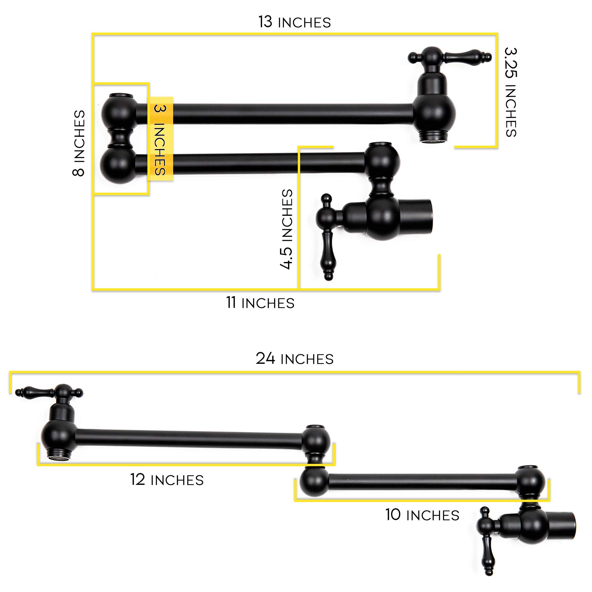 Wall Mount Black Pot Filler Faucet - 24