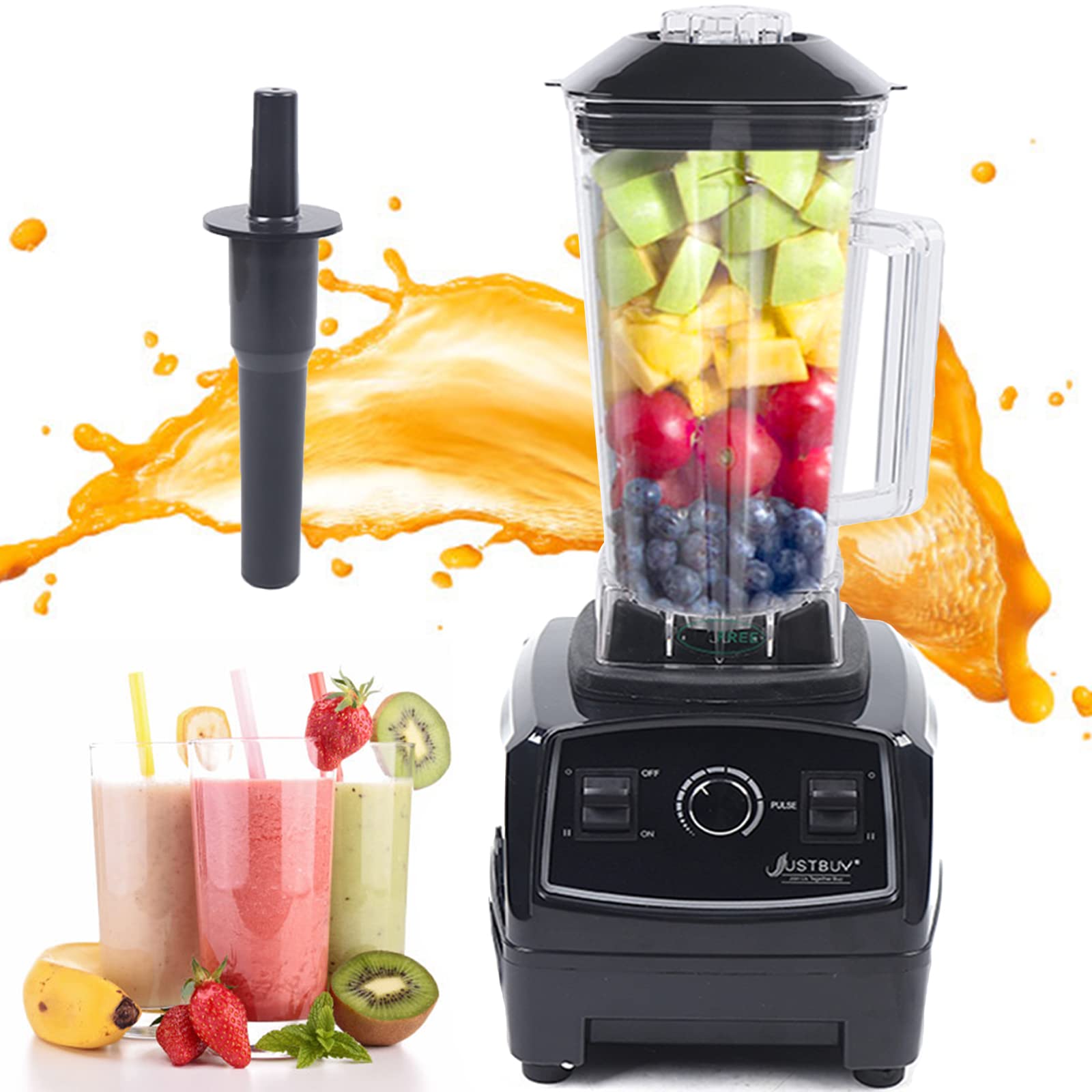 2200W Professional Blender for Shakes, Smoothies & Ice Crushing - 2L Commercial Countertop Blender with Jar & Stirrer - Perfect for Milkshakes, Purees, Ice Cream & Juice Making - Ideal for Home Kitchens, Smoothie Bars & Restaurants (Black)
