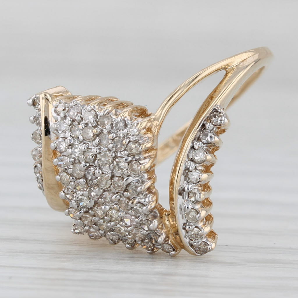 0.36ctw Diamond Cluster Bypass Ring in 10k Yellow Gold - Size 7.25 | Elegant Wedding Band, Anniversary Gift for Her, Valentine's Day Jewelry