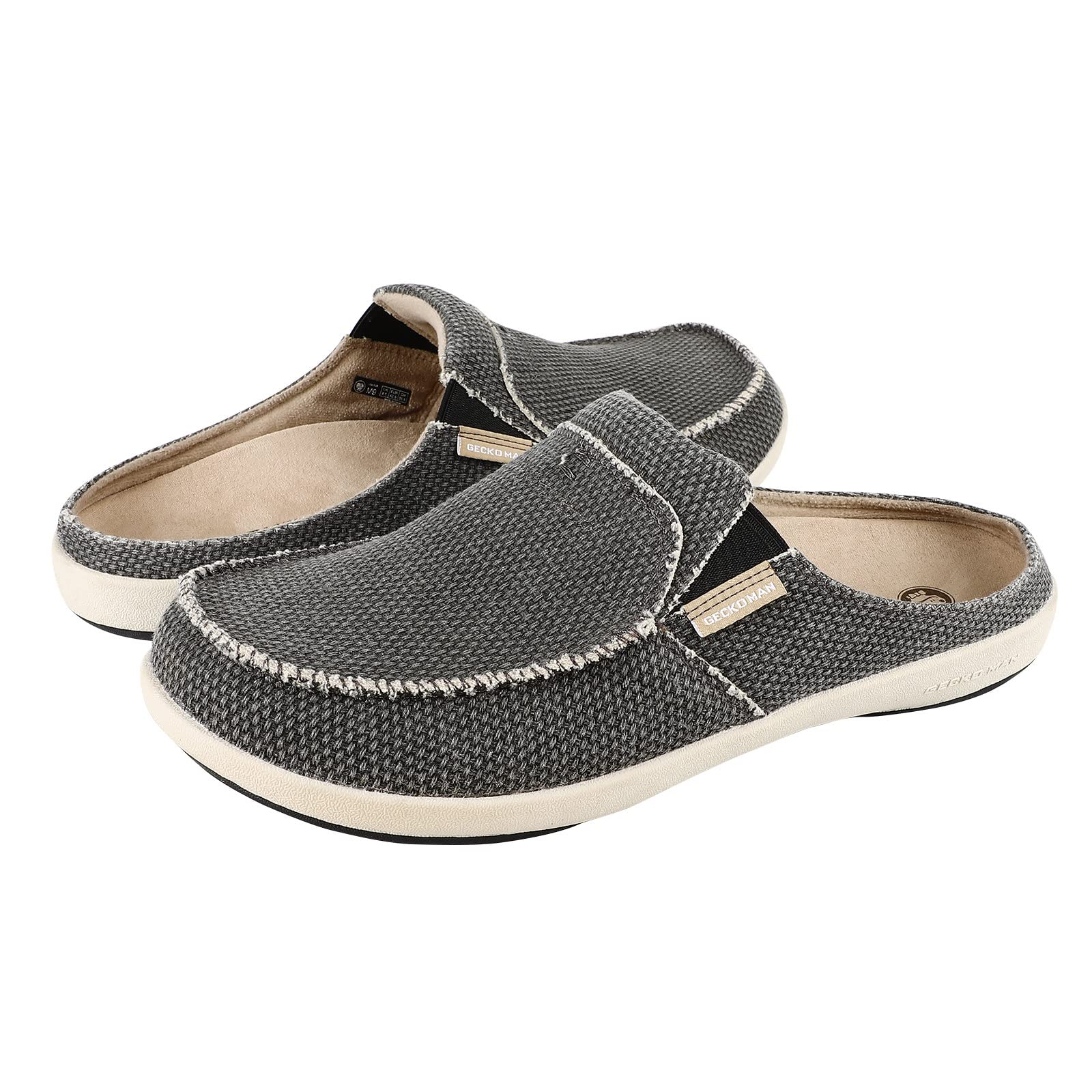 **Men's Arch Support Slippers - Comfortable Canvas House Shoes for Indoor & Outdoor Use with Anti-Skid Rubber Sole - Perfect for Relaxing at Home, Lounging, or Quick Outdoor Errands**
