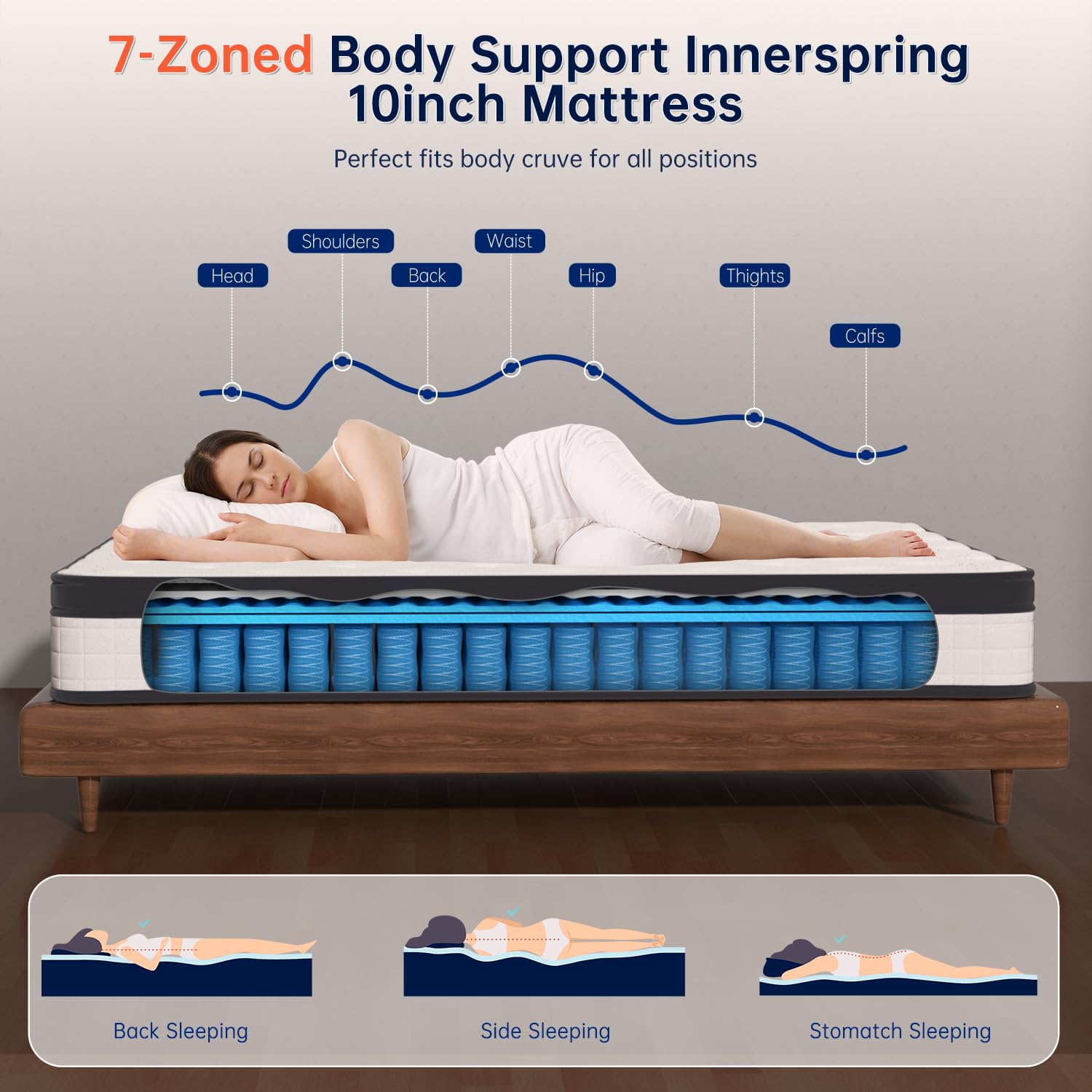 OAITE 10-Inch Hybrid Queen Mattress - Individually Wrapped Pocket Springs & Cooling Memory Foam, Queen Size Bed in a Box for Pressure Relief & Breathable Support - Perfect for Back Pain Relief, Guest Rooms & Small Apartments