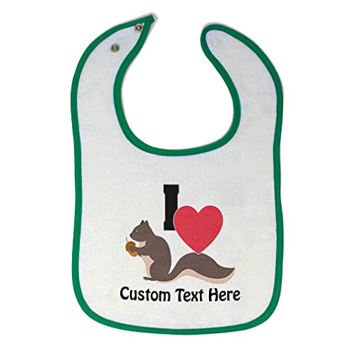 Custom Wild Animal Baby Bibs & Burp Cloths - Cute Squirrel Eating Acorn Cotton Bib Set for Toddler Boys & Girls (White/Green, Personalized Text) - Perfect for Feeding Time, Baby Showers & Nursery Essentials