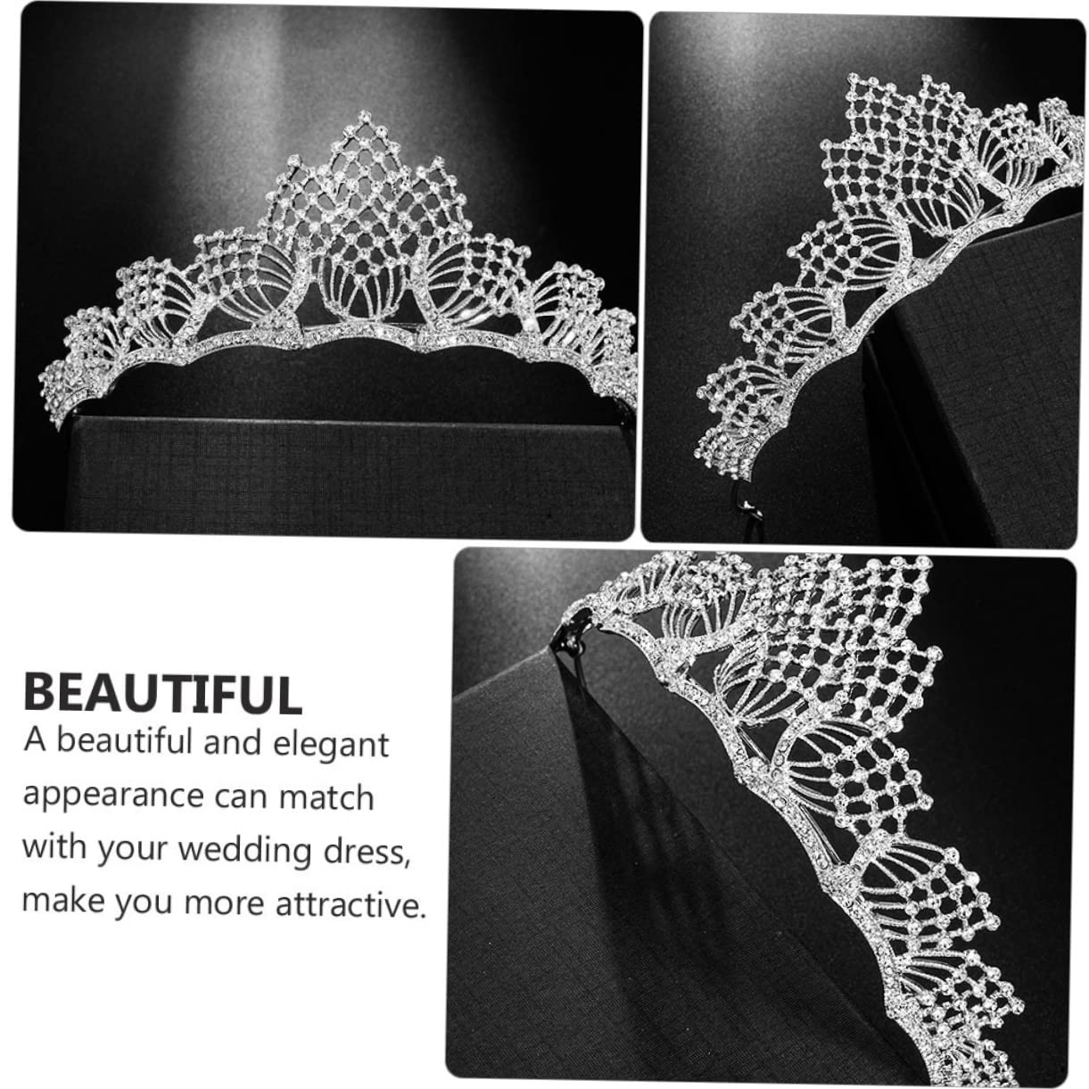 POPETPOP Rhinestone Bridal Tiara Headband - Crystal Wedding Crown Hair Accessory for Bride, Bridesmaid, Prom, Pageant, and Special Occasions - Elegant Alloy White Vine Design