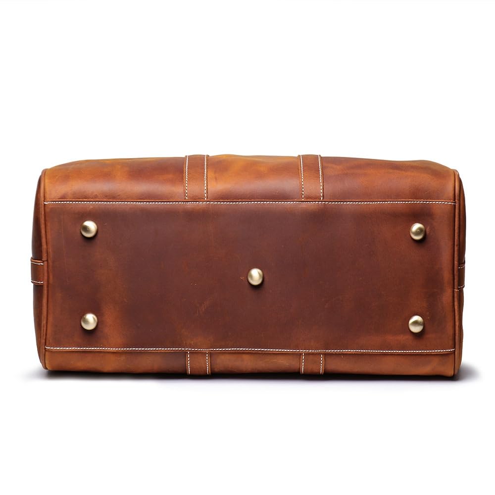 Premium Genuine Leather Men's Travel Duffle Bag - Cowhide Shoulder Bag for Gym, Sports, Weekend & Overnight Trips - Carry On Luggage (18 Inch, Brown) - Perfect for Business Travel, Workout & Outdoor Adventures