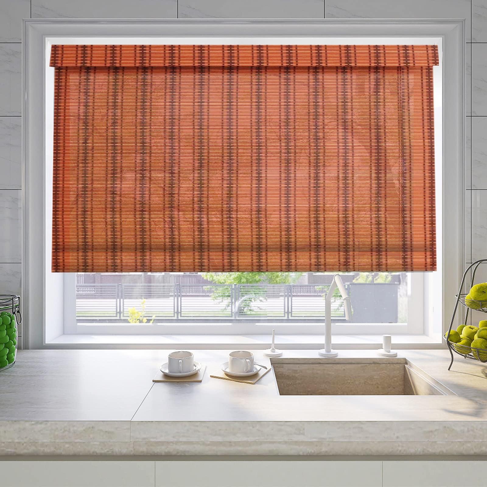 Letau Cordless Bamboo Roman Shades - Light Filtering Wood Window Blinds for Home, Kitchen & Office | Natural Pattern 5 | Perfect for Privacy & Sun Protection in Living Rooms, Bedrooms & Workspaces