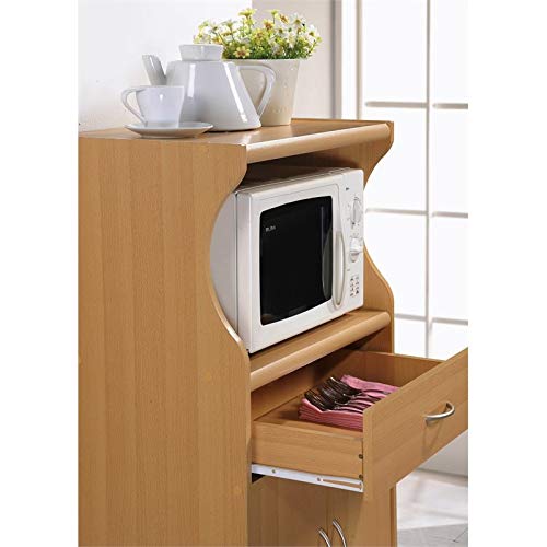 HODEDAH Beech Microwave Cart with Storage Drawer, 2 Doors & Shelf - Compact Kitchen Organizer for Small Spaces, Apartments & Dorm Rooms