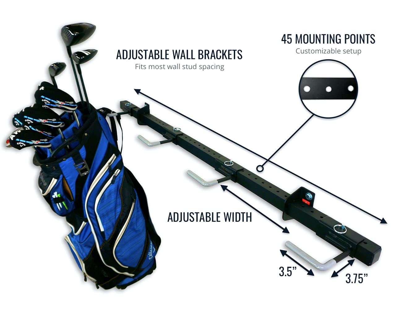 StoreYourBoard 4 Golf Bag Wall Mount Rack - Adjustable Garage Storage Hooks & Golf Club Organizer for Home, Garage, or Golf Course Storage