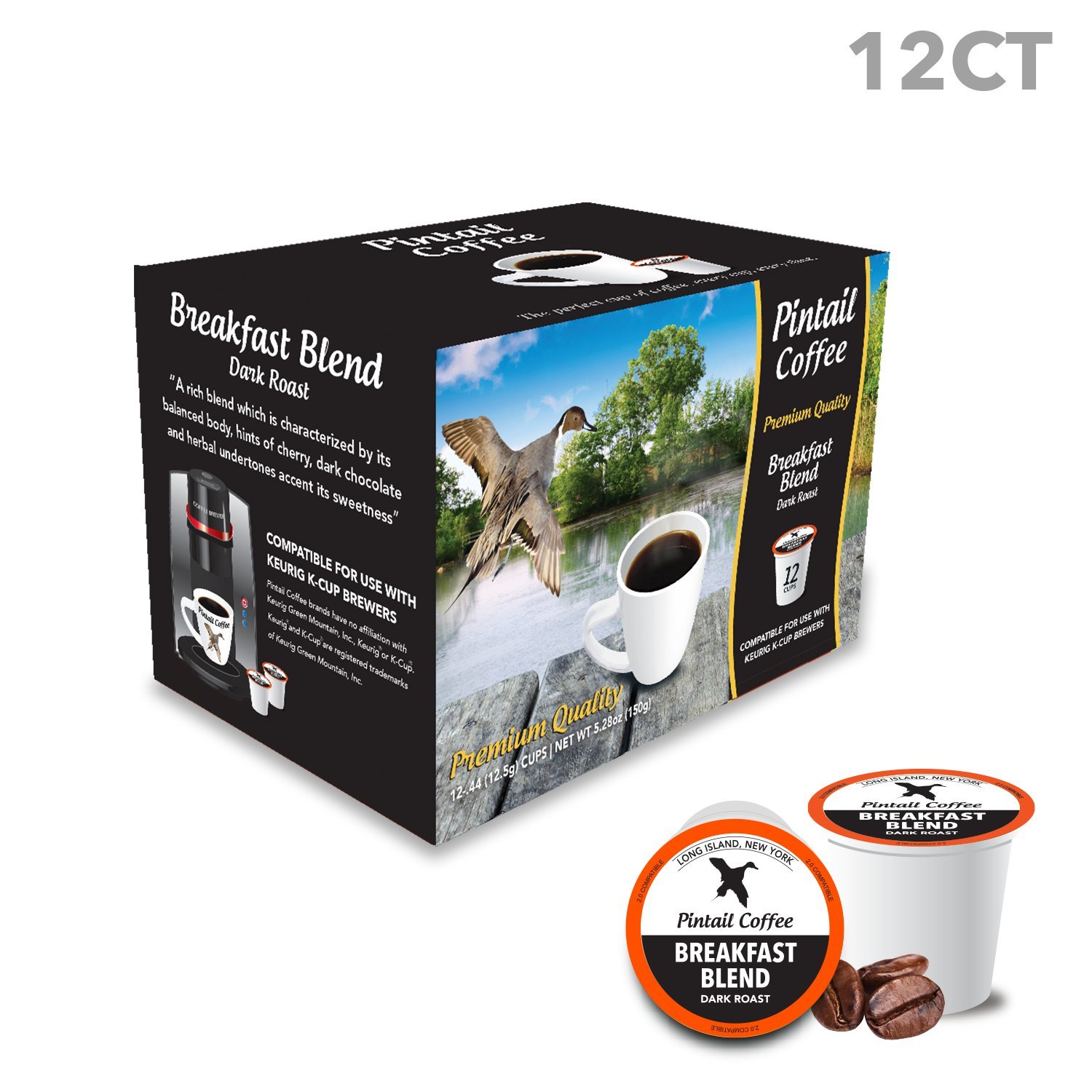 Premium Breakfast Blend Dark Roast Coffee Pods - 12 Count Single Serve Capsules for Keurig Machines | Rich & Bold Morning Brew for Home or Office Use