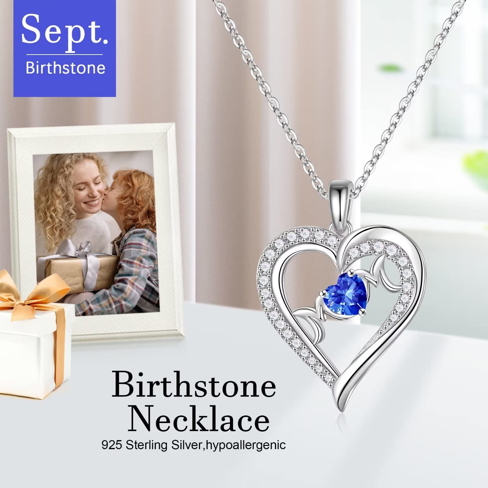925 Sterling Silver Heart Birthstone Necklace for Mom - Personalized Mother's Jewelry Gift for Valentine's Day, Christmas & Birthday - Perfect Gift from Daughter or Son | Elegant Everyday Wear & Special Occasions