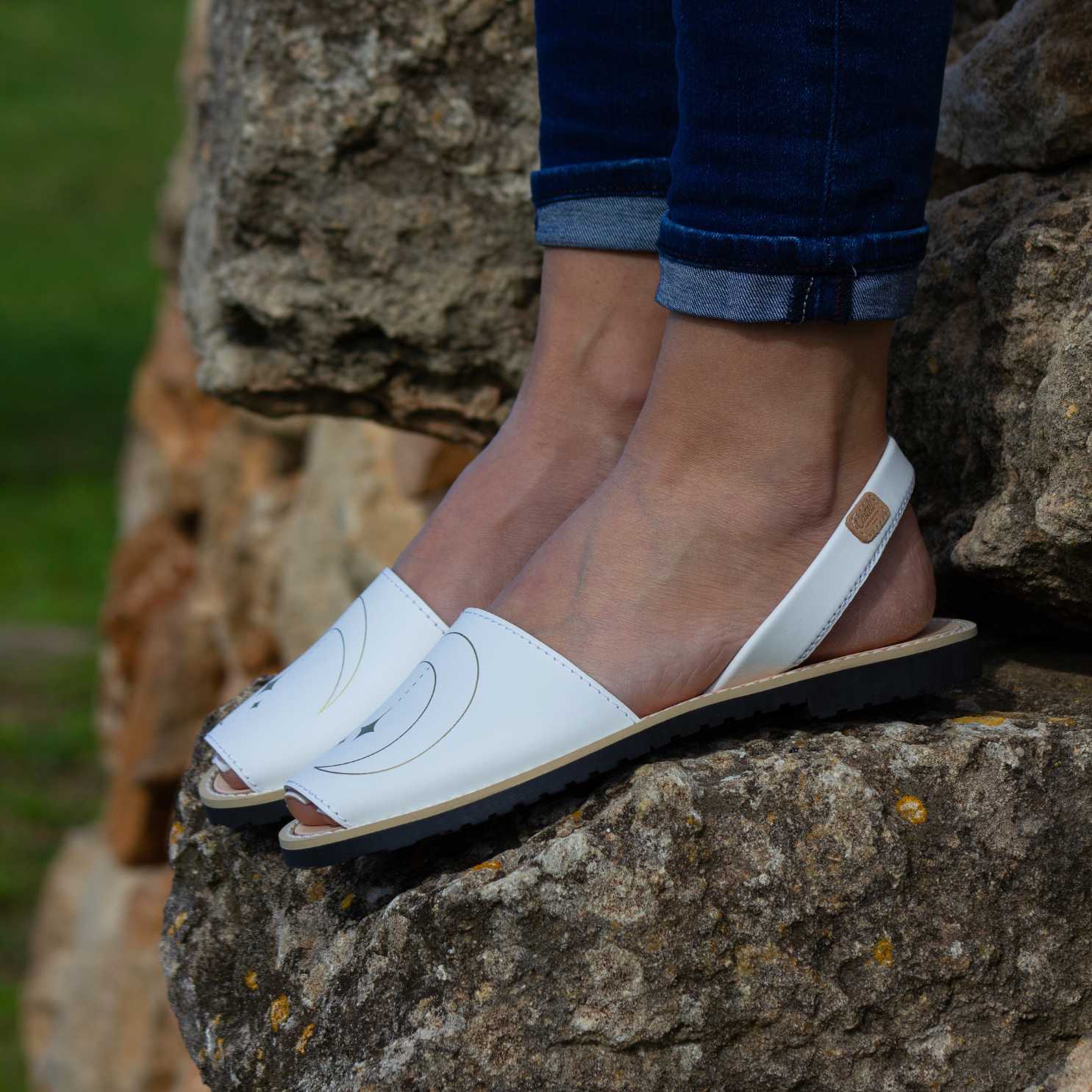 Open Toe Leather Menorcan Sandals with Sling Back - Madona 1056 Lunas Ciervo | Comfortable Summer Casual Shoes for Beach, Vacation & Outdoor Walking